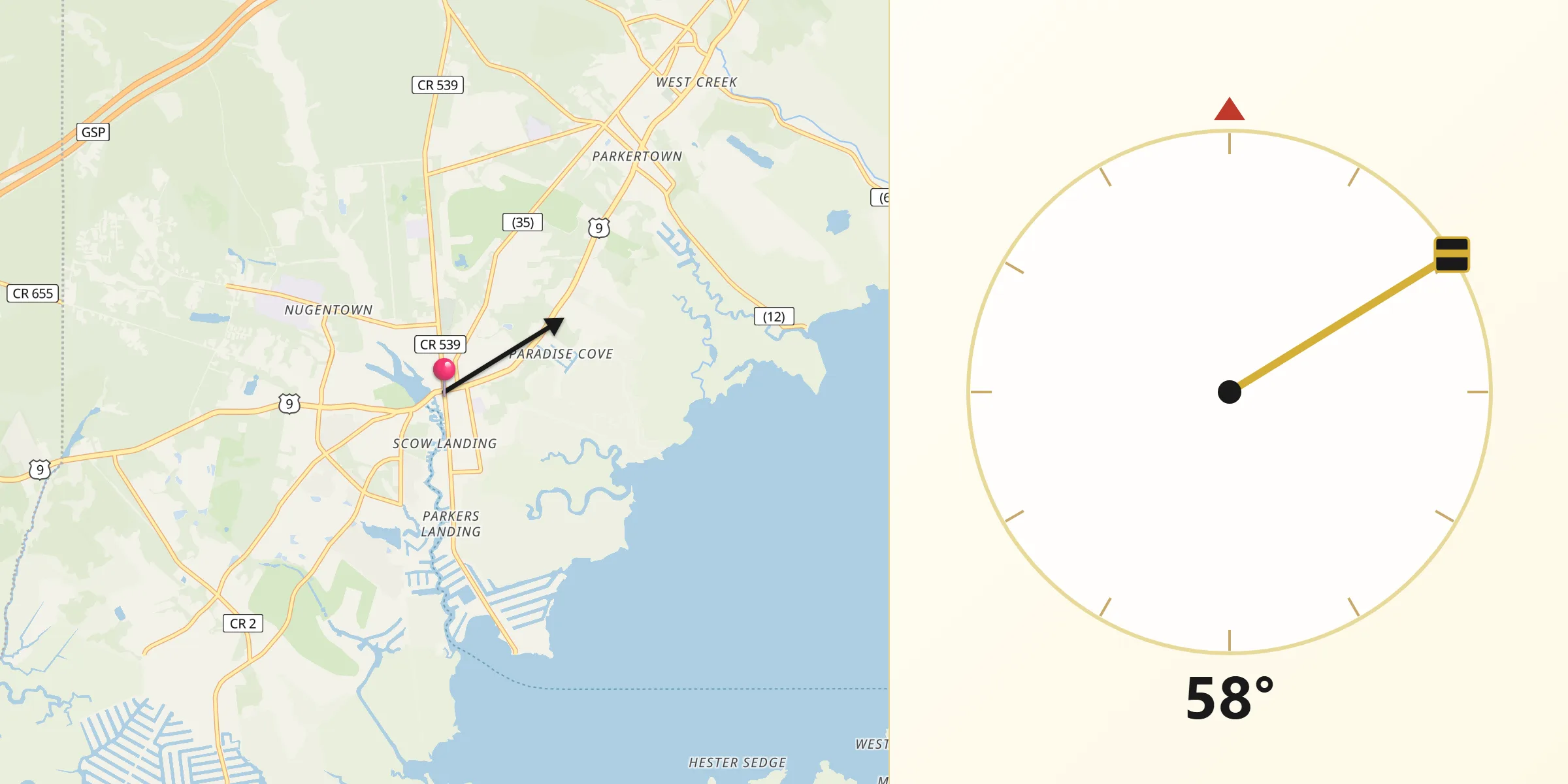 Qibla Direction from Tuckerton