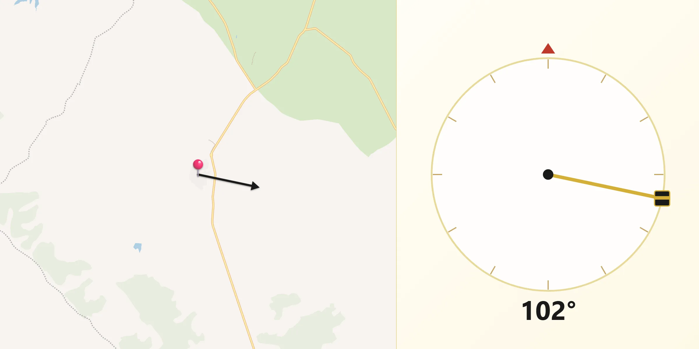 Dirección de la Qibla desde Mohedas de la Jara