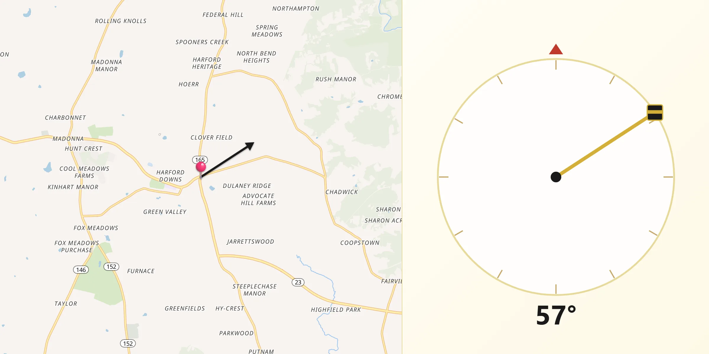 Qibla Direction from Jarrettsville