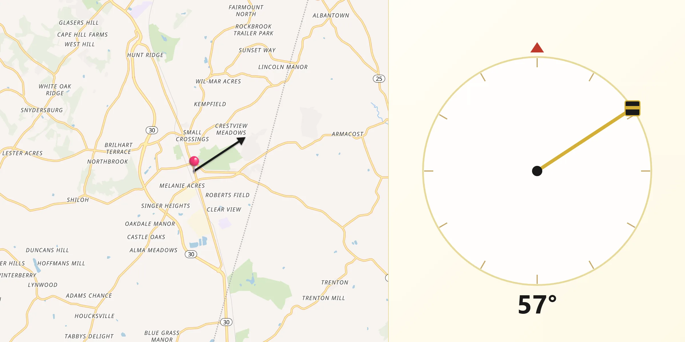 Qibla Direction from Hampstead