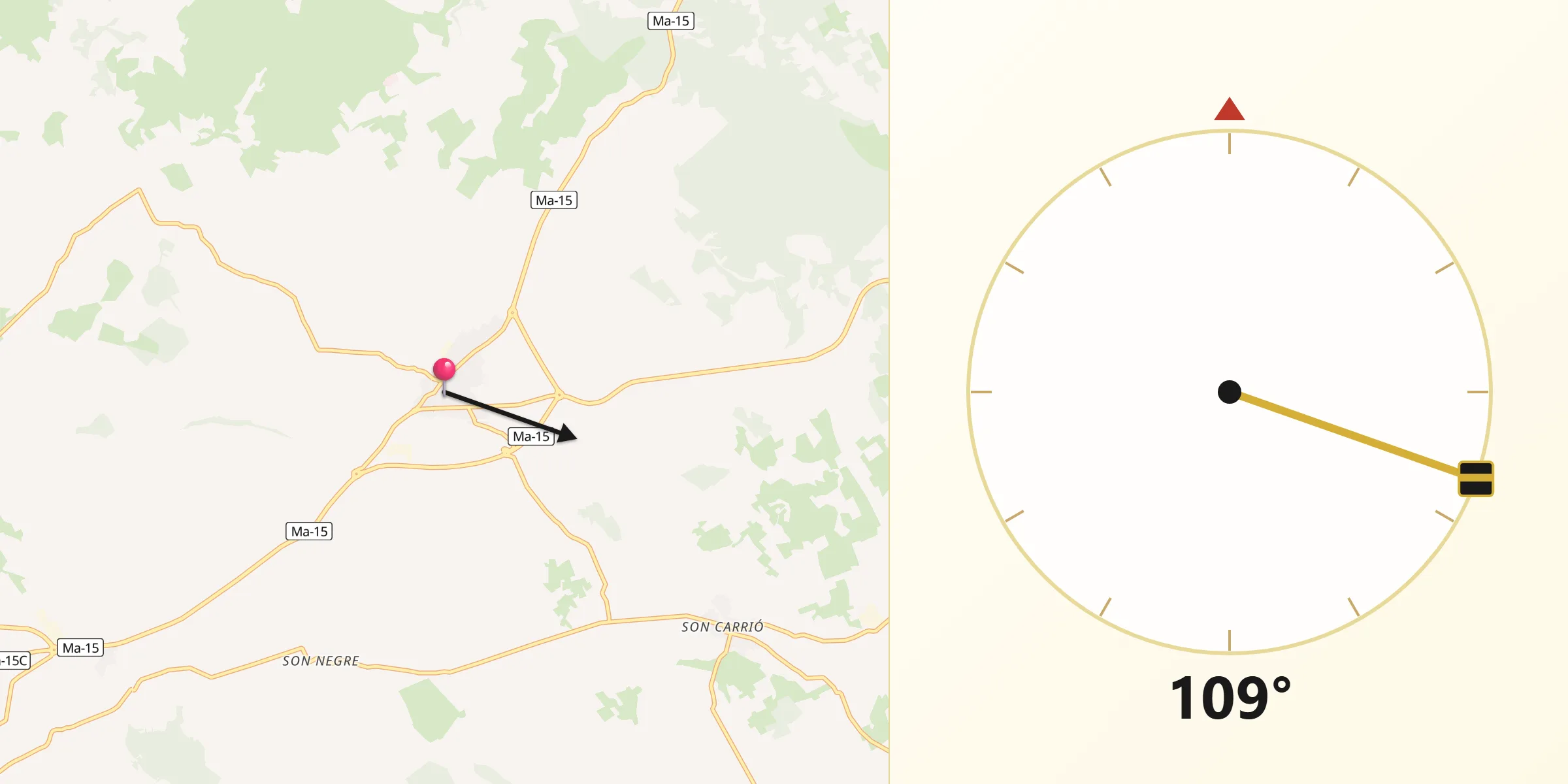 Dirección de la Qibla desde Sant Llorenç des Cardassar