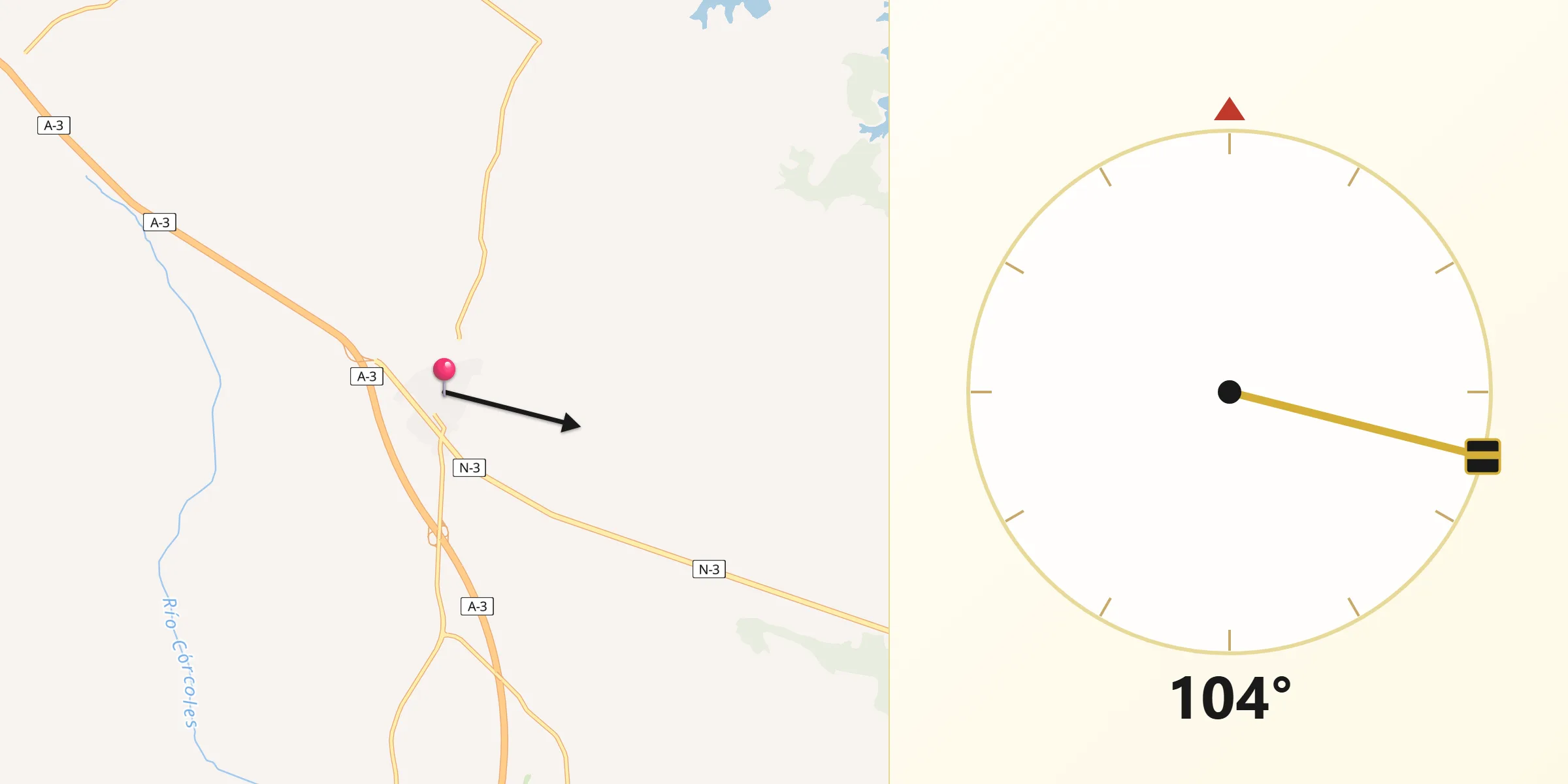 Dirección de la Qibla desde Honrubia