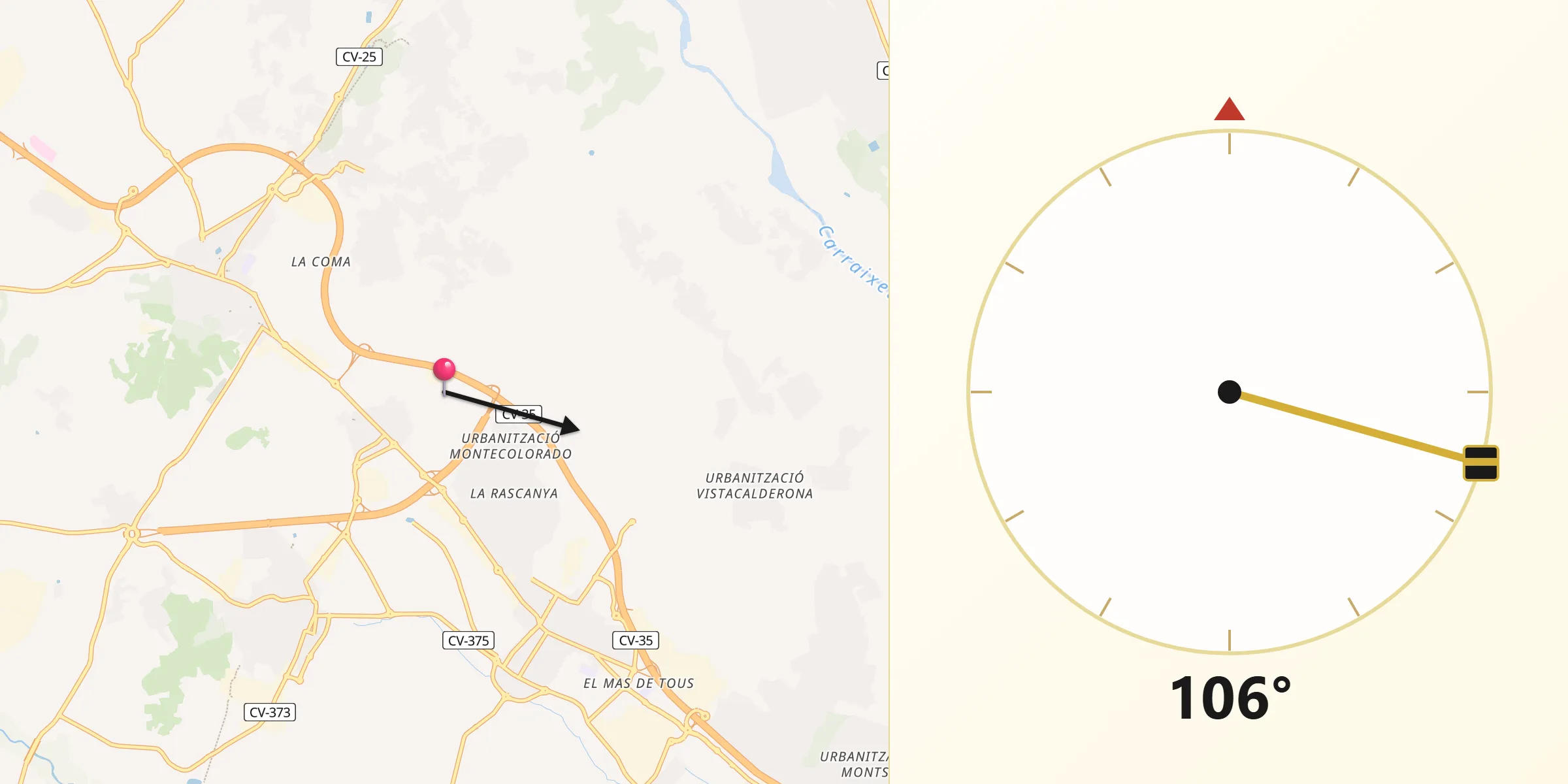 Dirección de la Qibla desde Benisanó