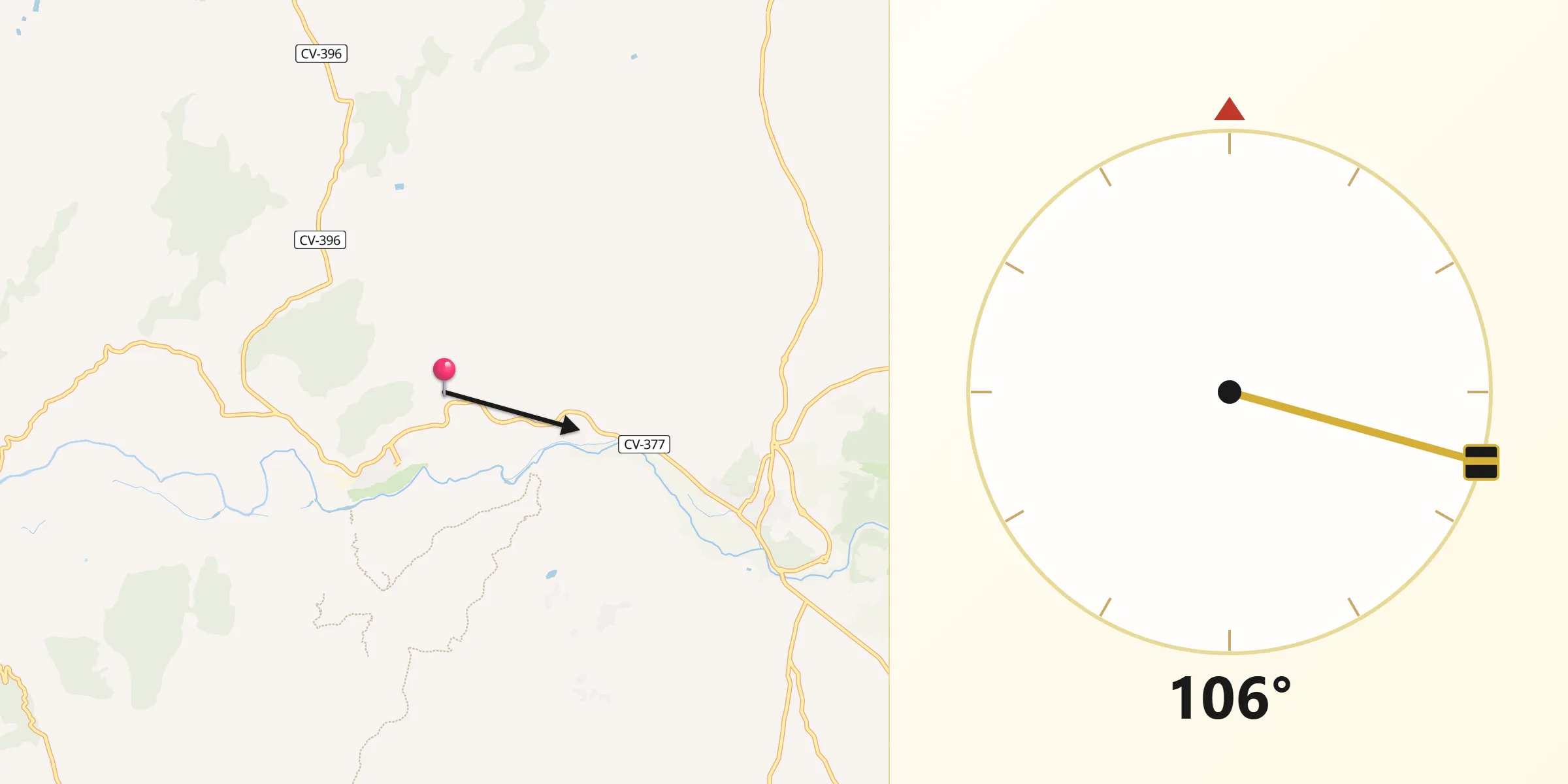 Dirección de la Qibla desde Bugarra