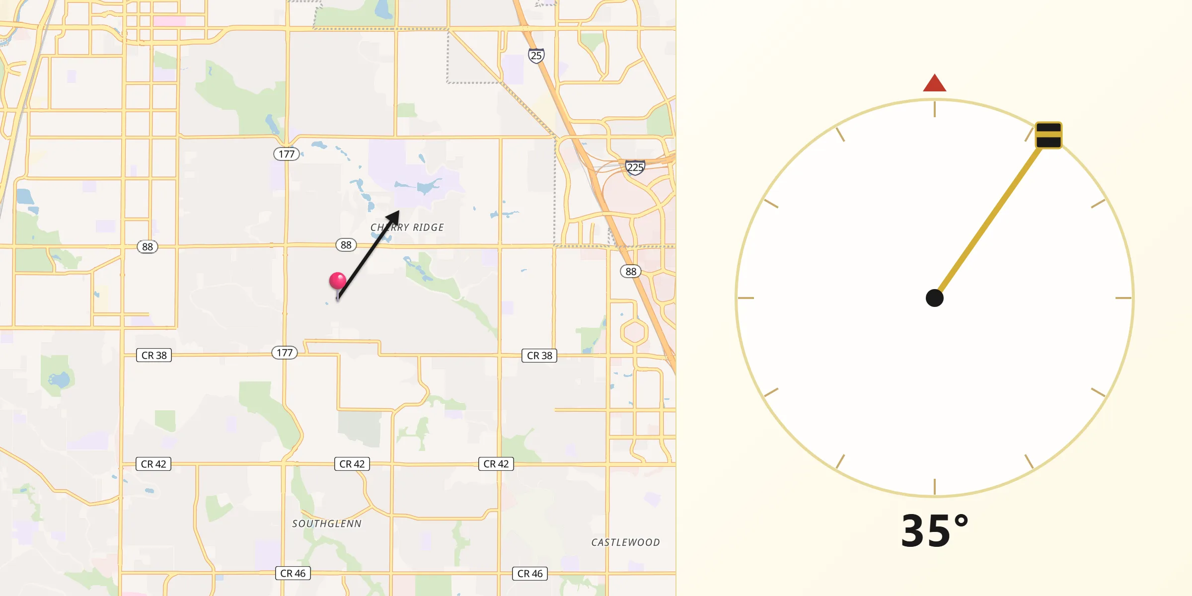 Qibla Direction from Greenwood Village