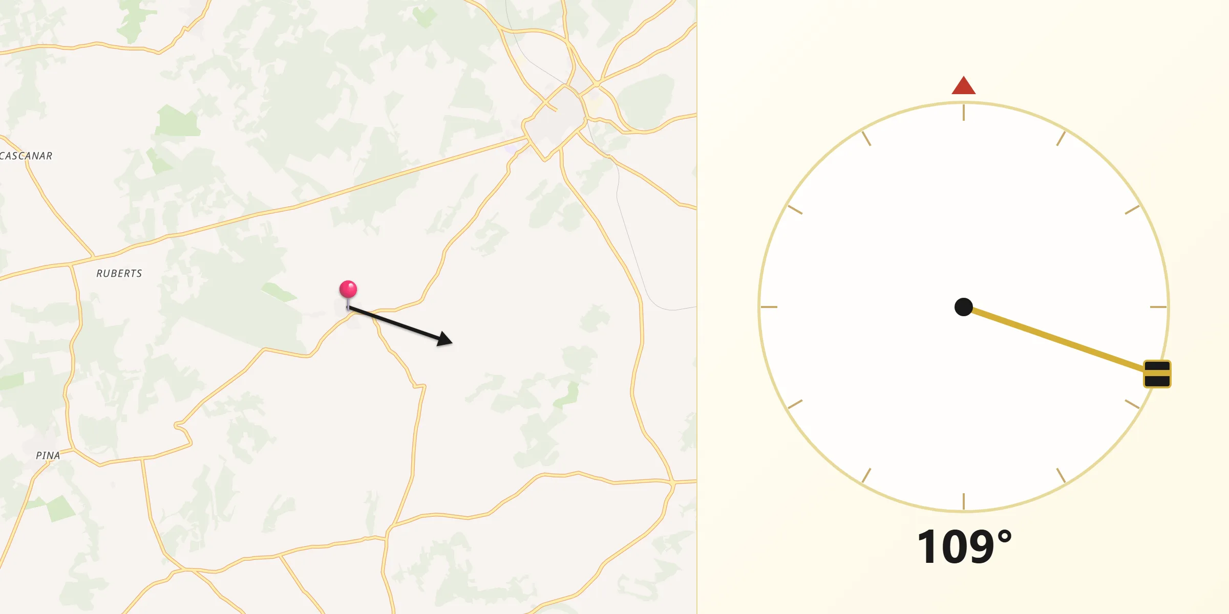 Dirección de la Qibla desde Lloret de Vistalegre