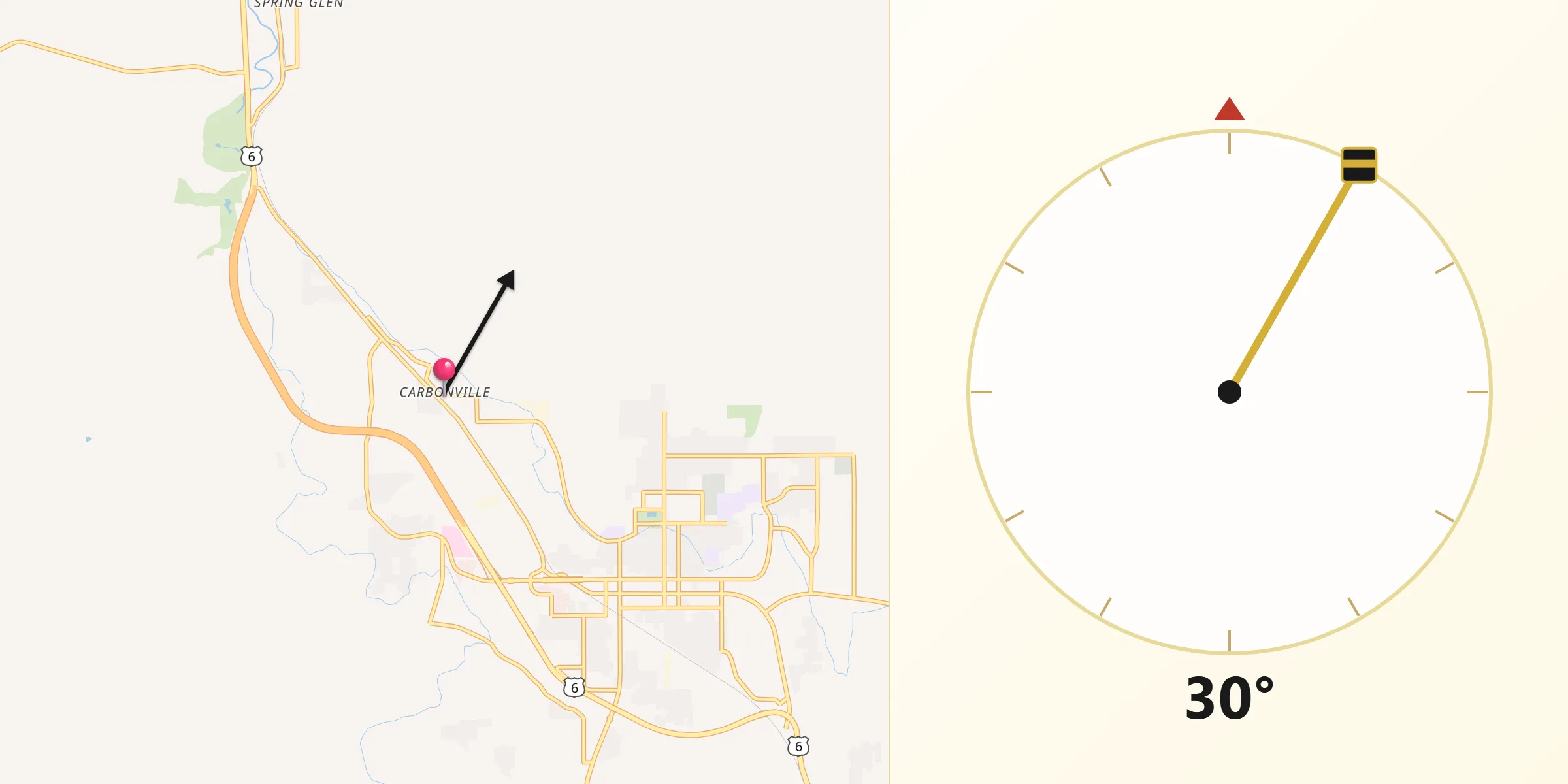 Qibla Direction from Carbonville