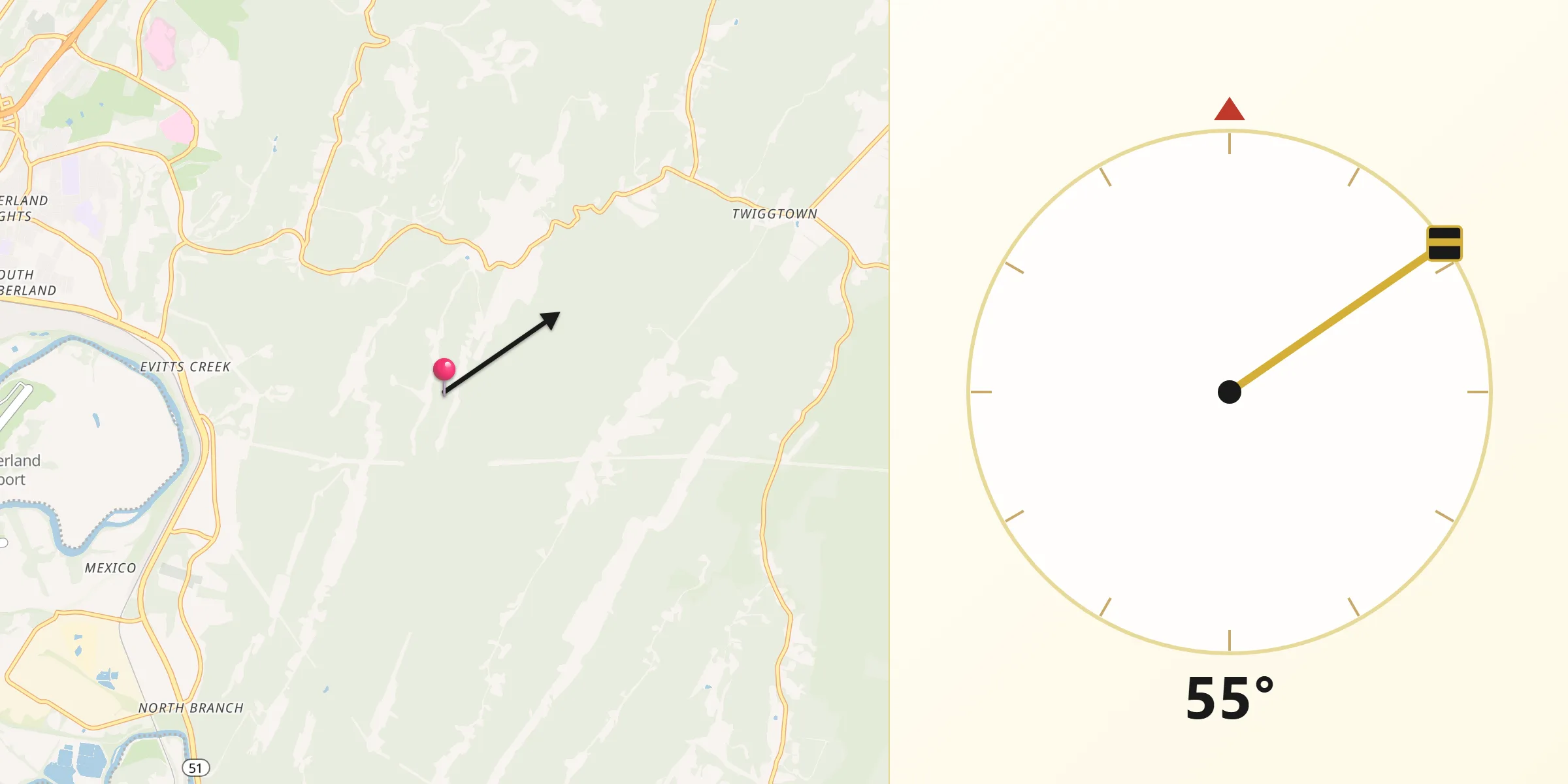Qibla Direction from Allegany County