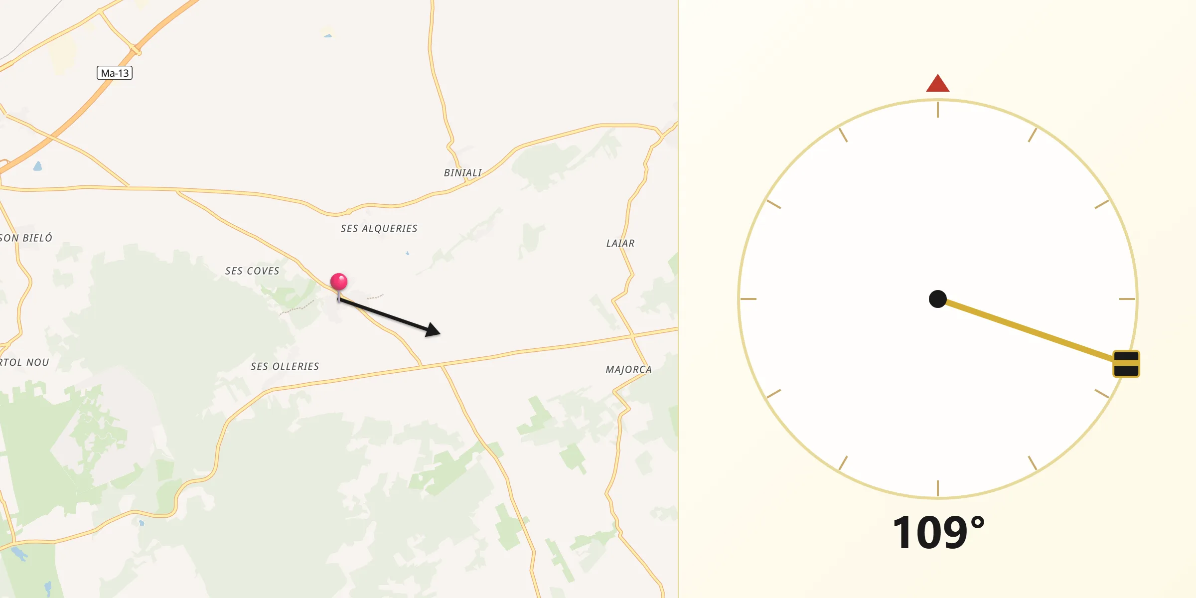 Dirección de la Qibla desde Santa Eugènia