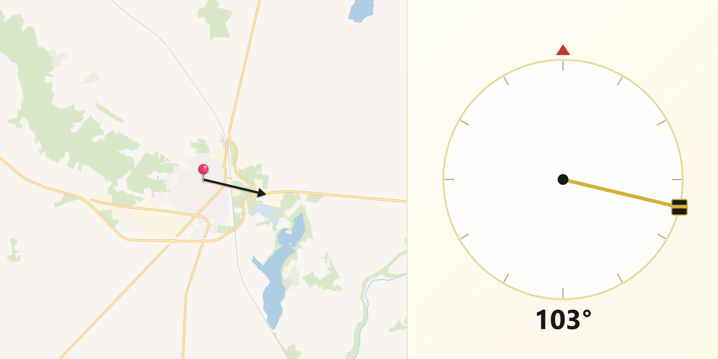 Dirección de la Qibla desde Villacañas