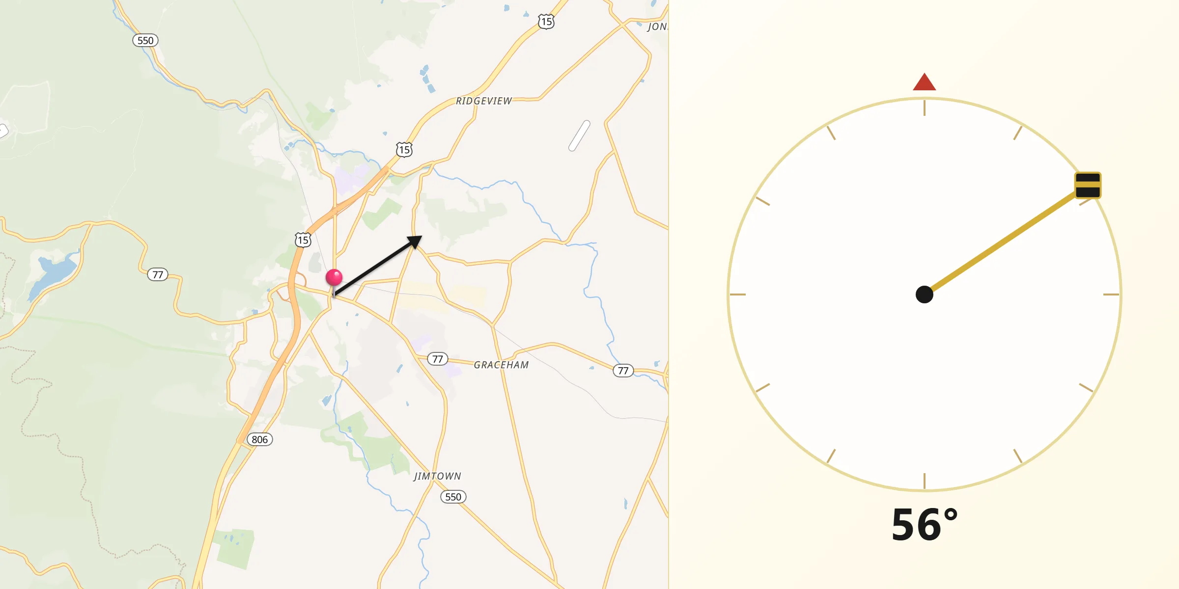 Qibla Direction from Thurmont