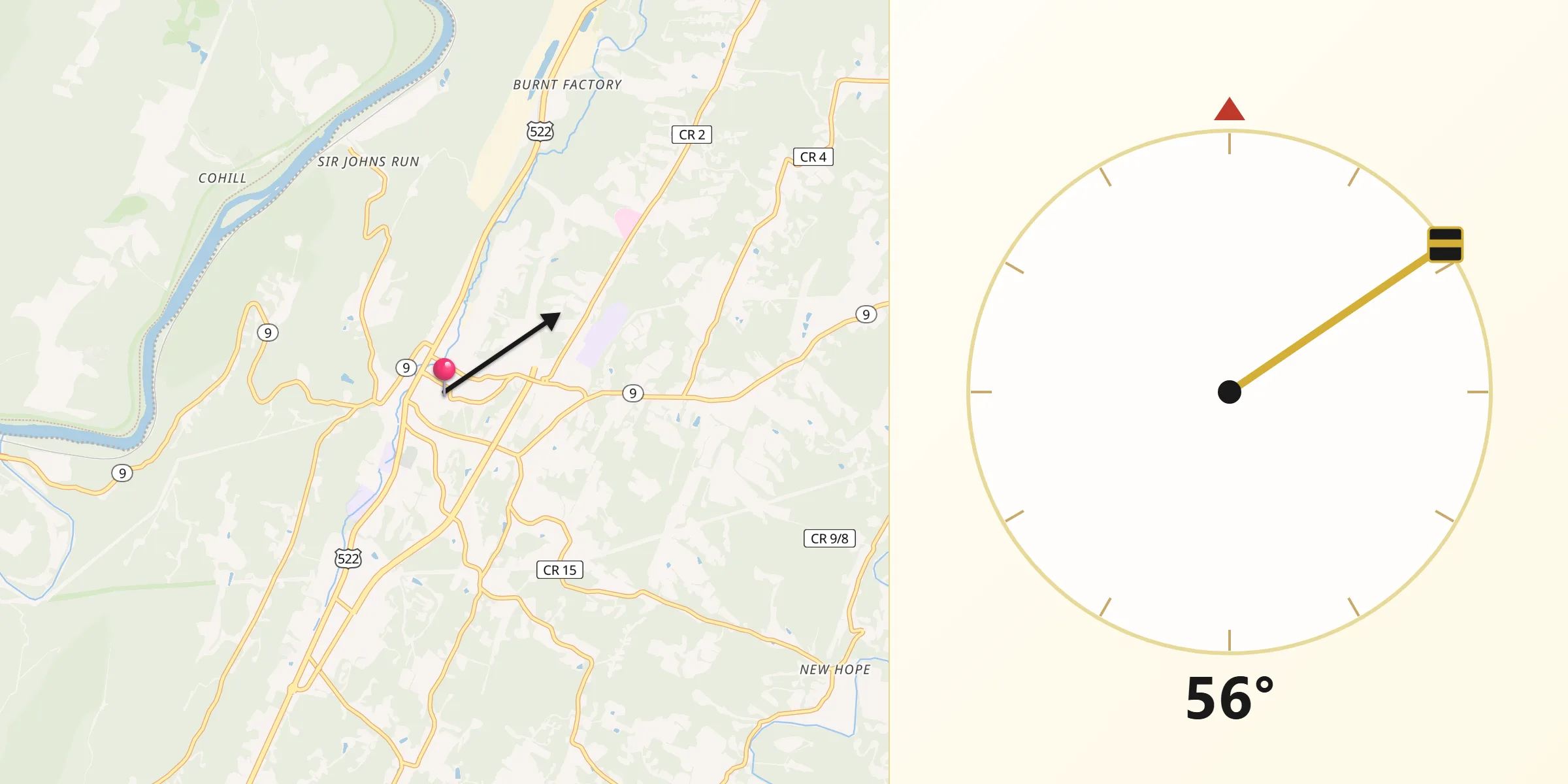 Qibla Direction from Berkeley Springs