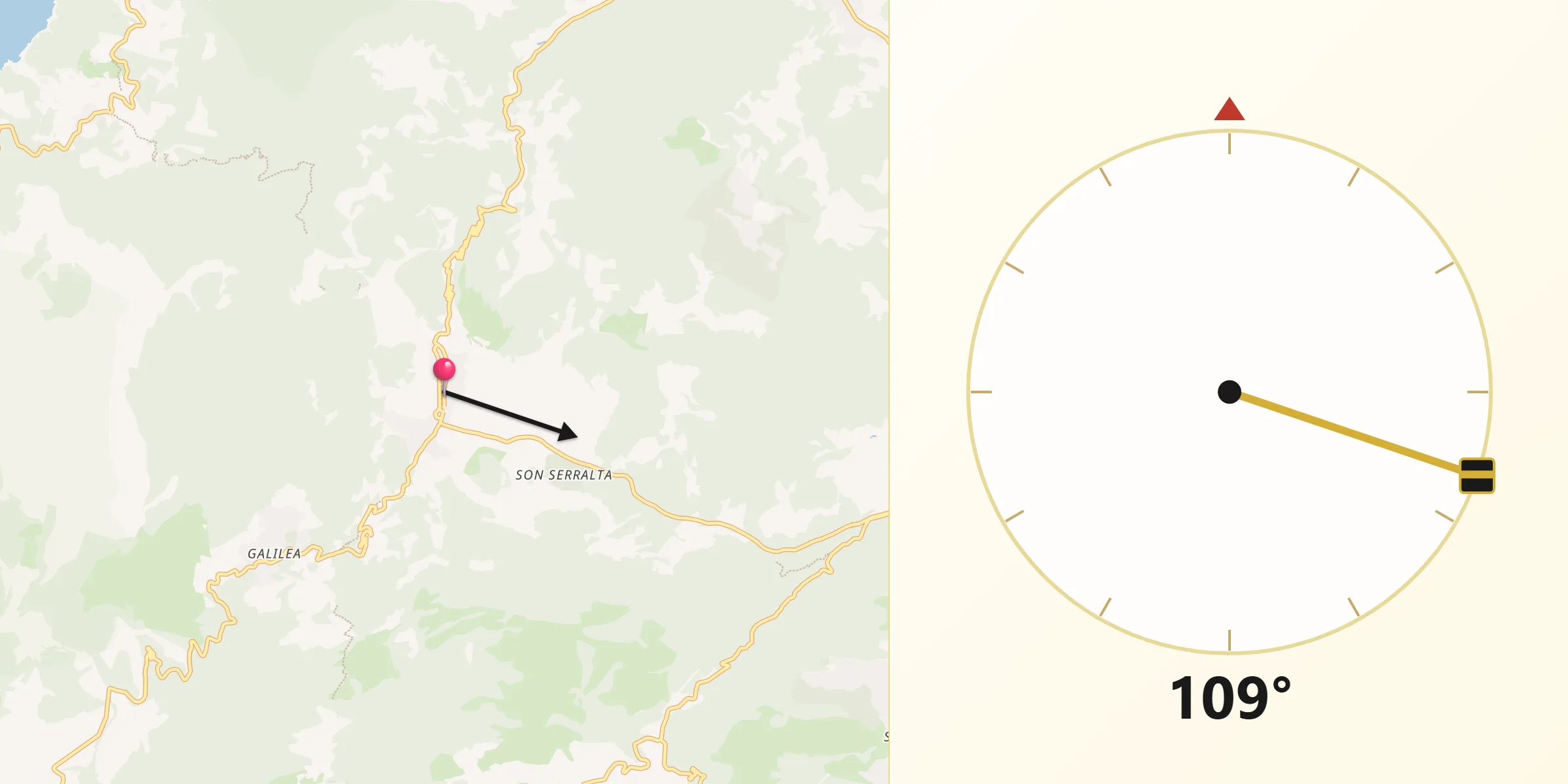 Dirección de la Qibla desde Puigpunyent