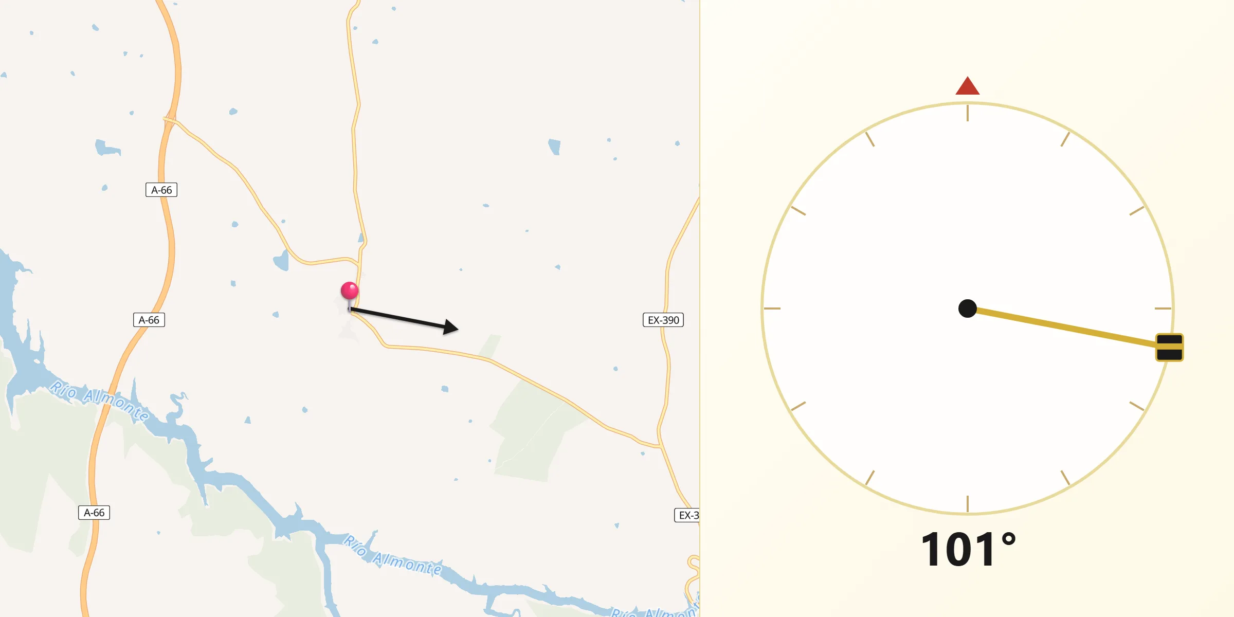 Dirección de la Qibla desde Santiago del Campo