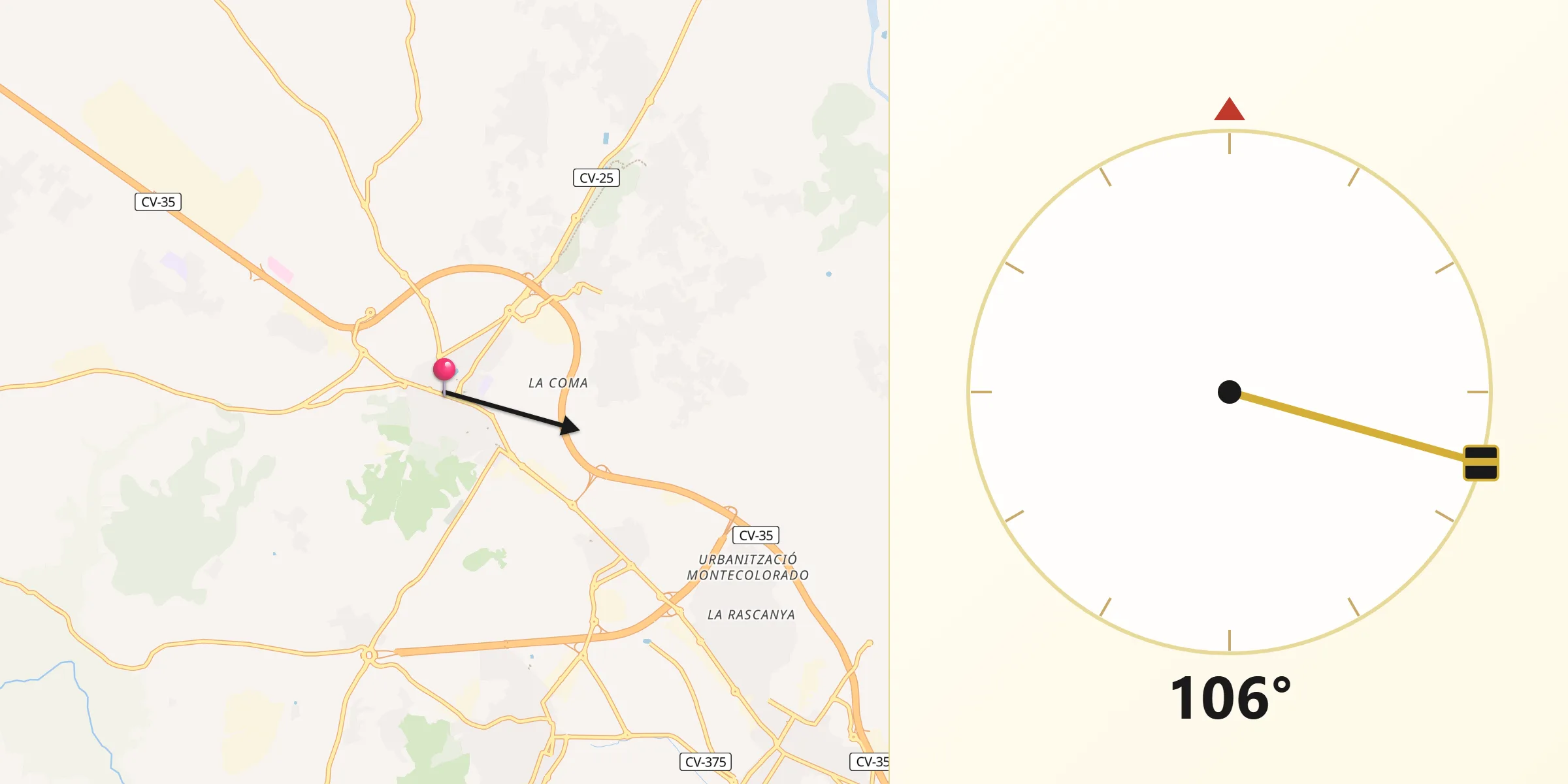 Dirección de la Qibla desde Liria