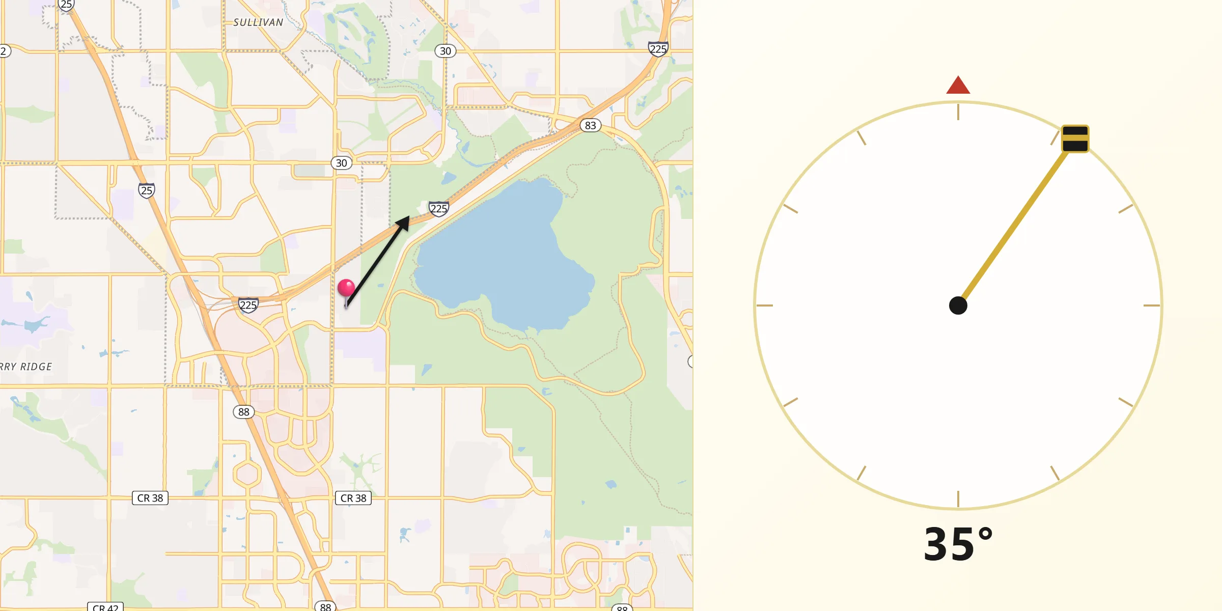 Qibla Direction from Cherry Creek