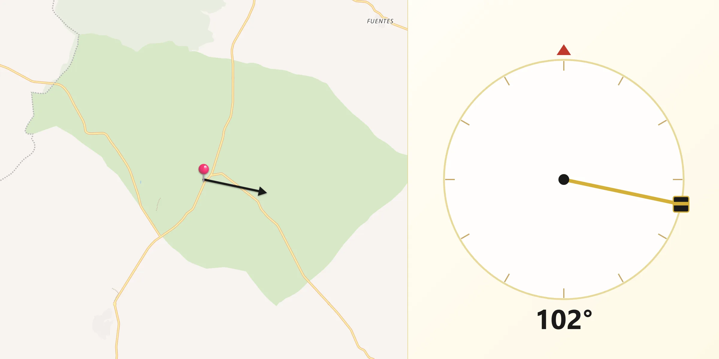 Dirección de la Qibla desde Aldeanueva de San Bartolomé