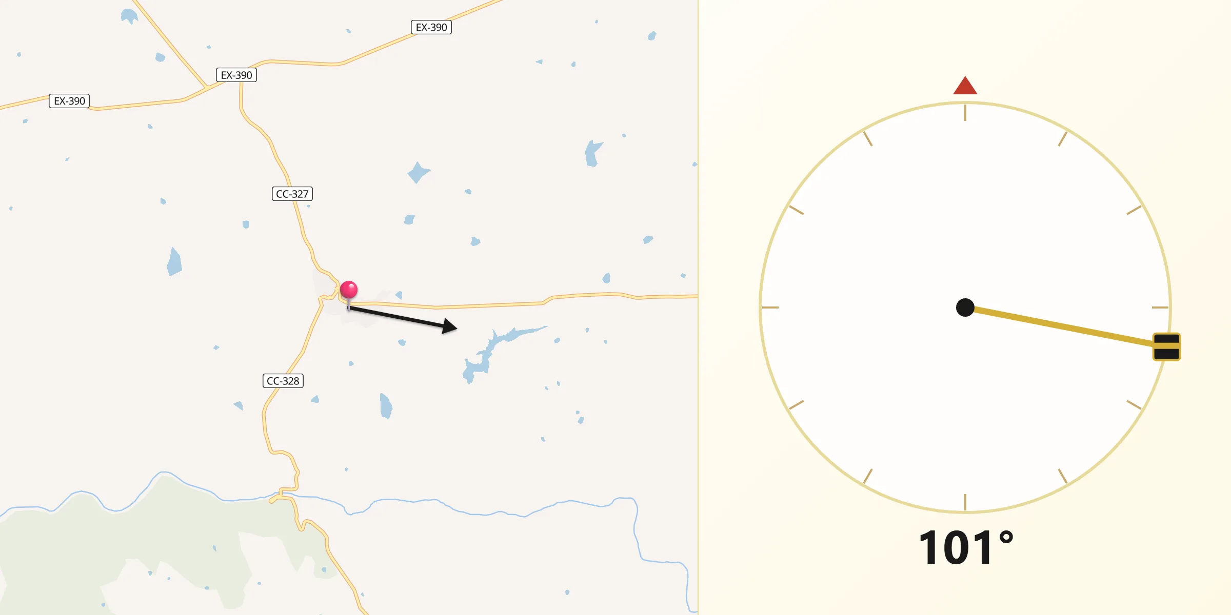 Dirección de la Qibla desde Monroy