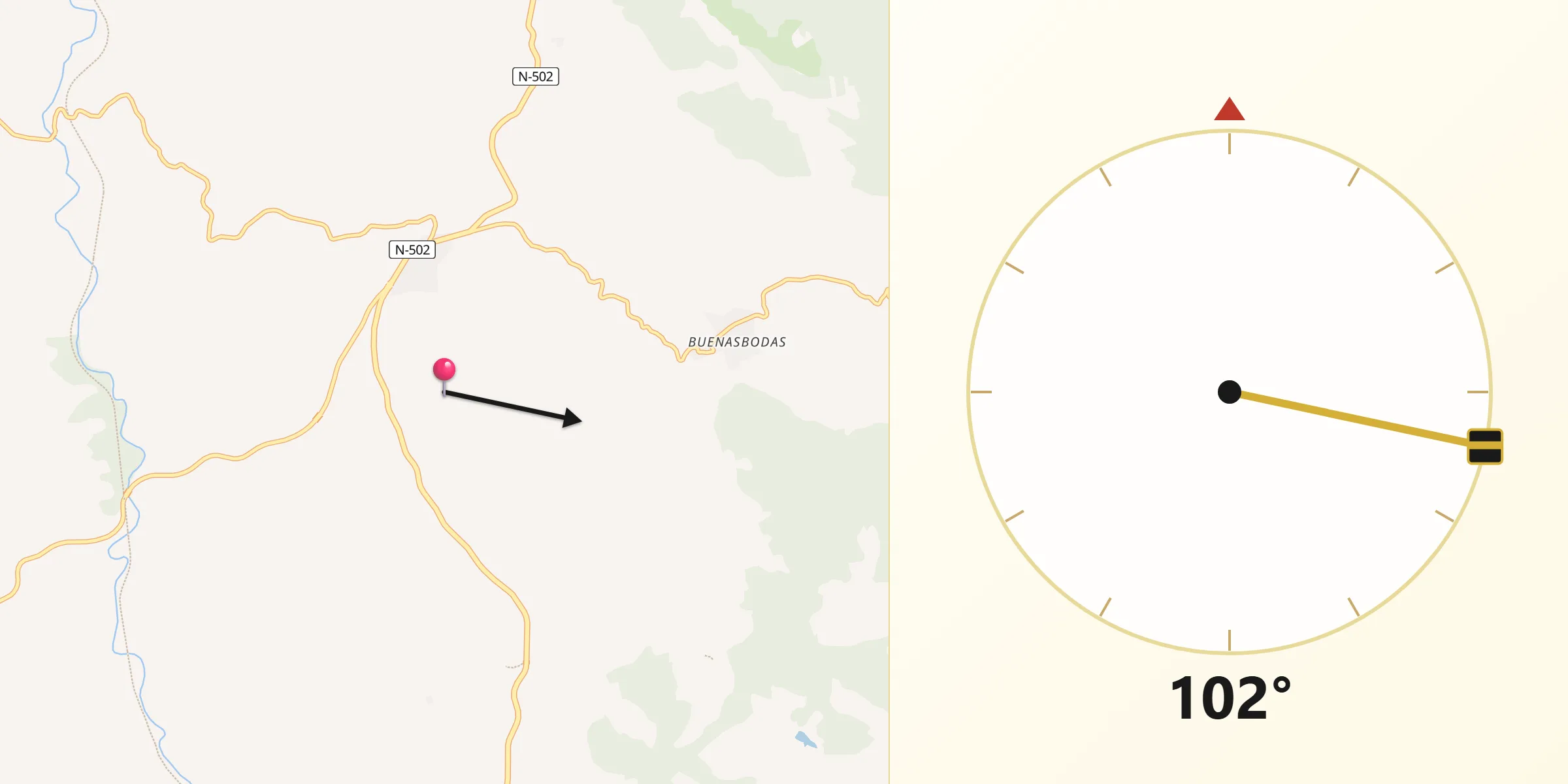 Dirección de la Qibla desde La Nava de Ricomalillo