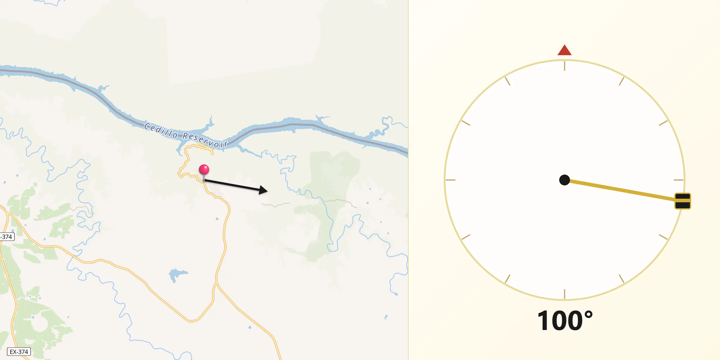 Dirección de la Qibla desde Herrera de Alcántara