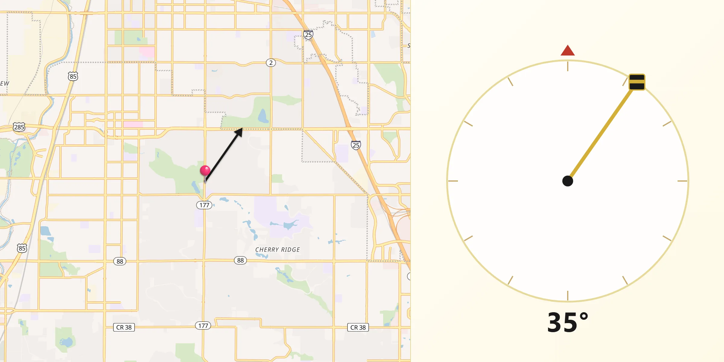 Qibla Direction from Cherry Hills Village