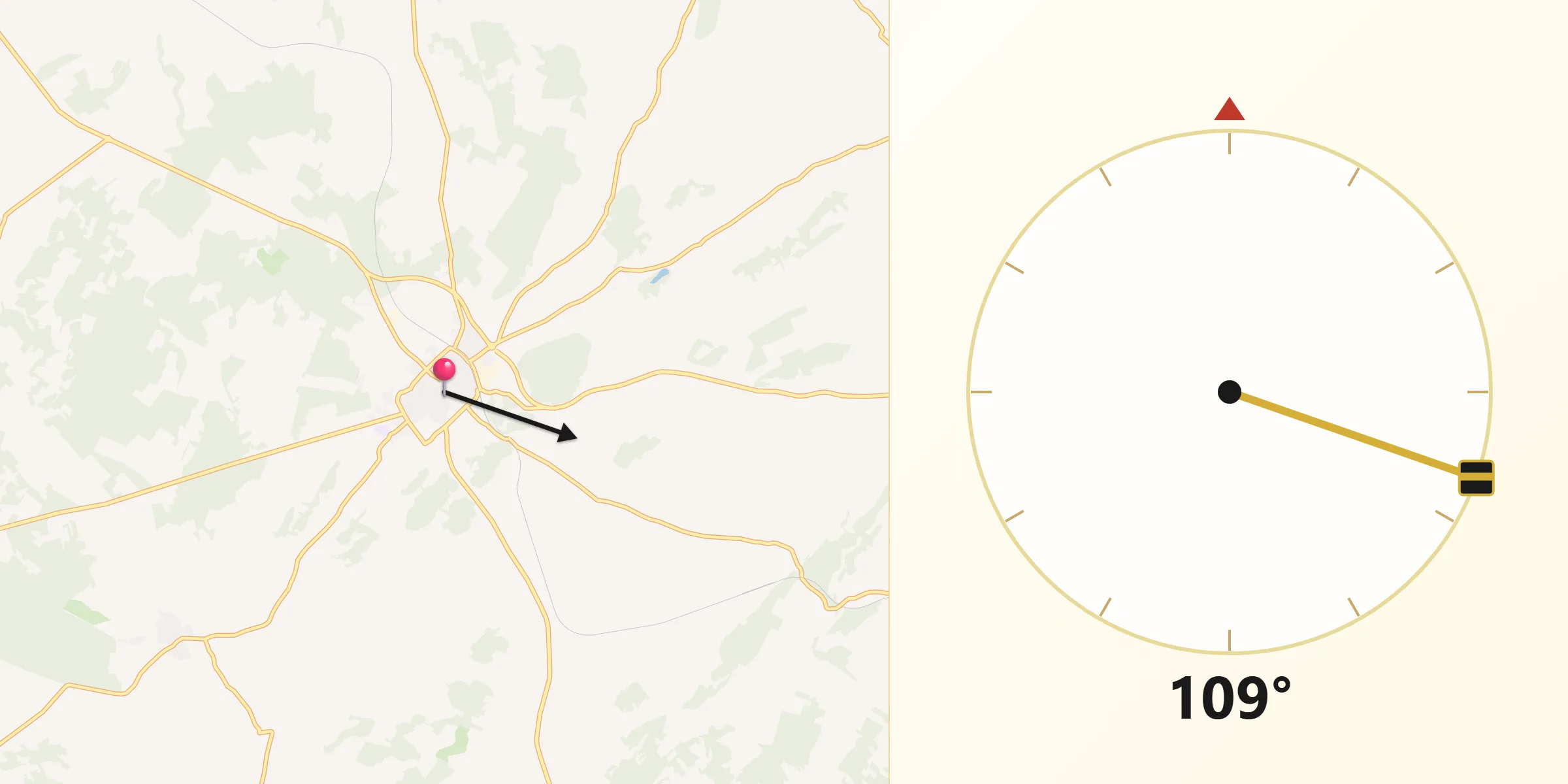 Dirección de la Qibla desde Sineu