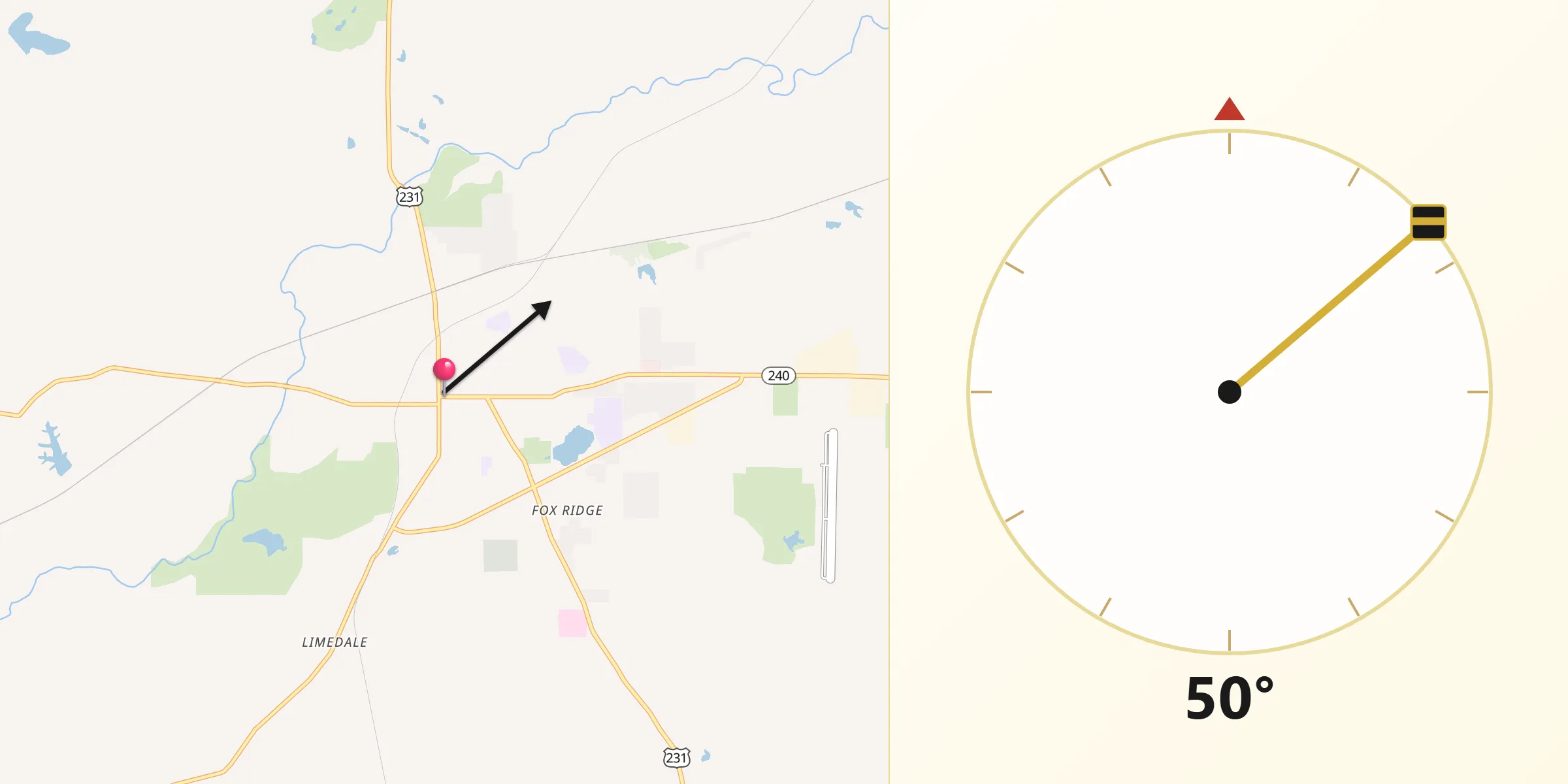 Qibla Direction from Greencastle