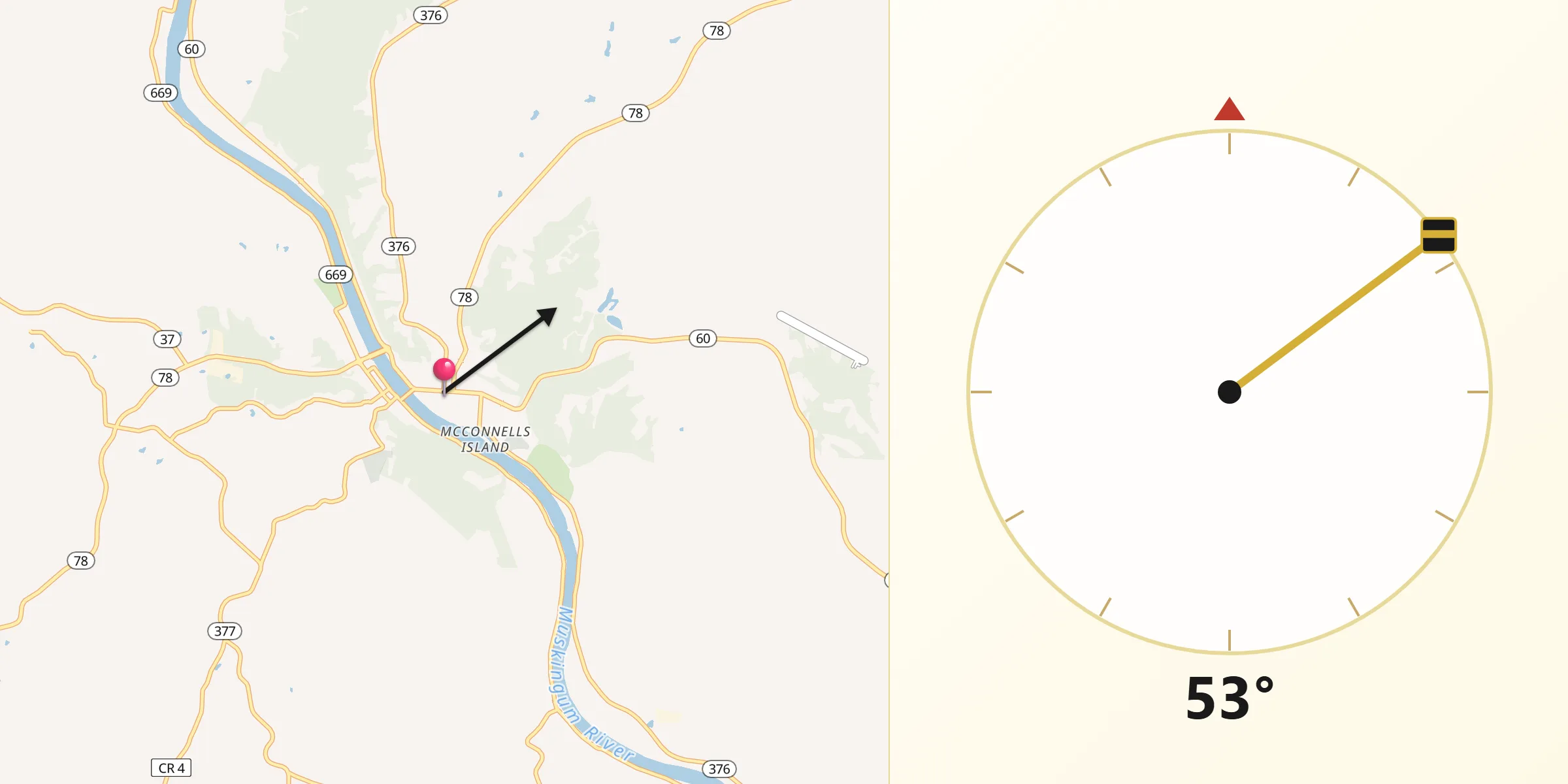 Qibla Direction from McConnelsville