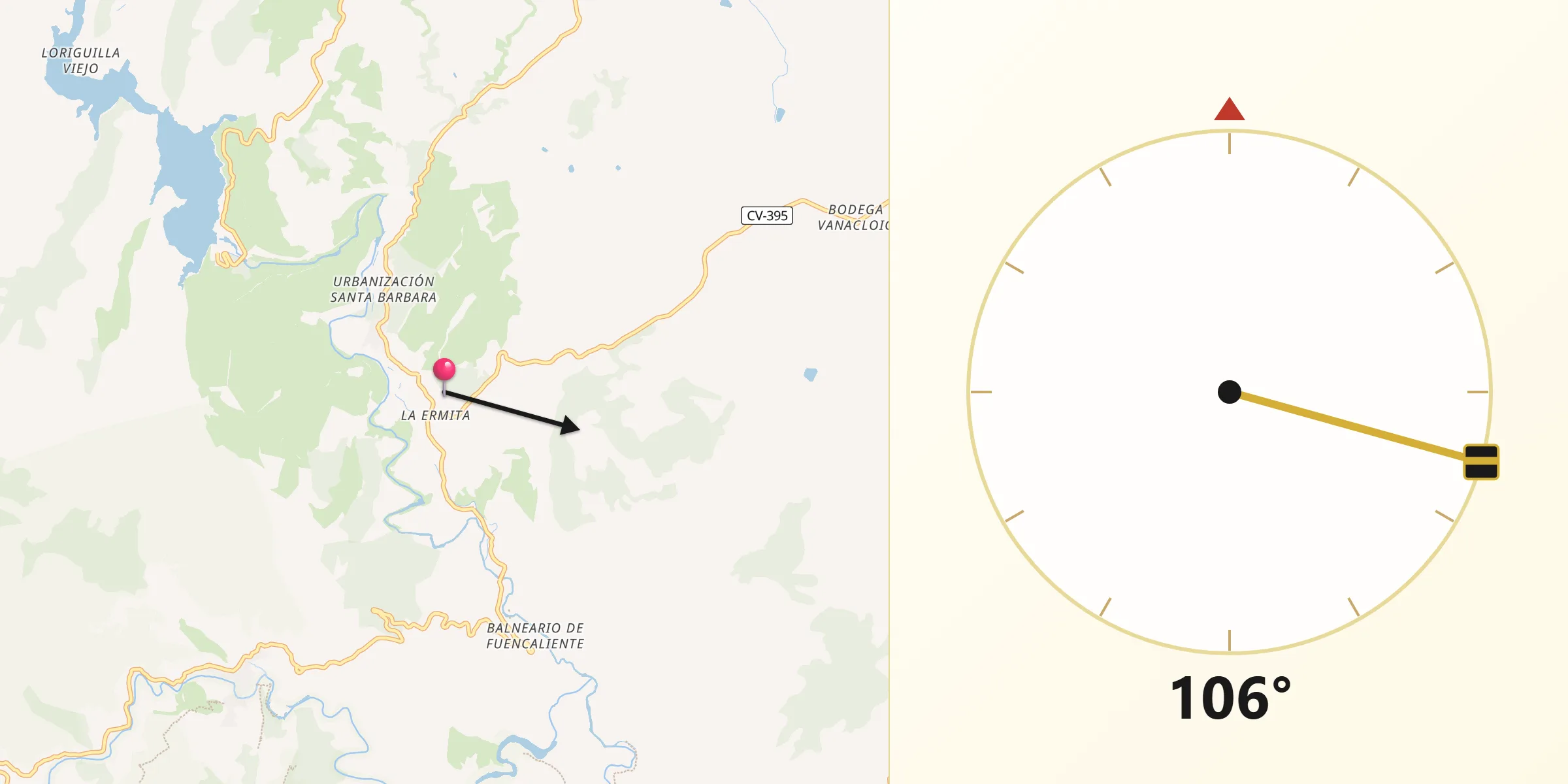 Dirección de la Qibla desde Chulilla