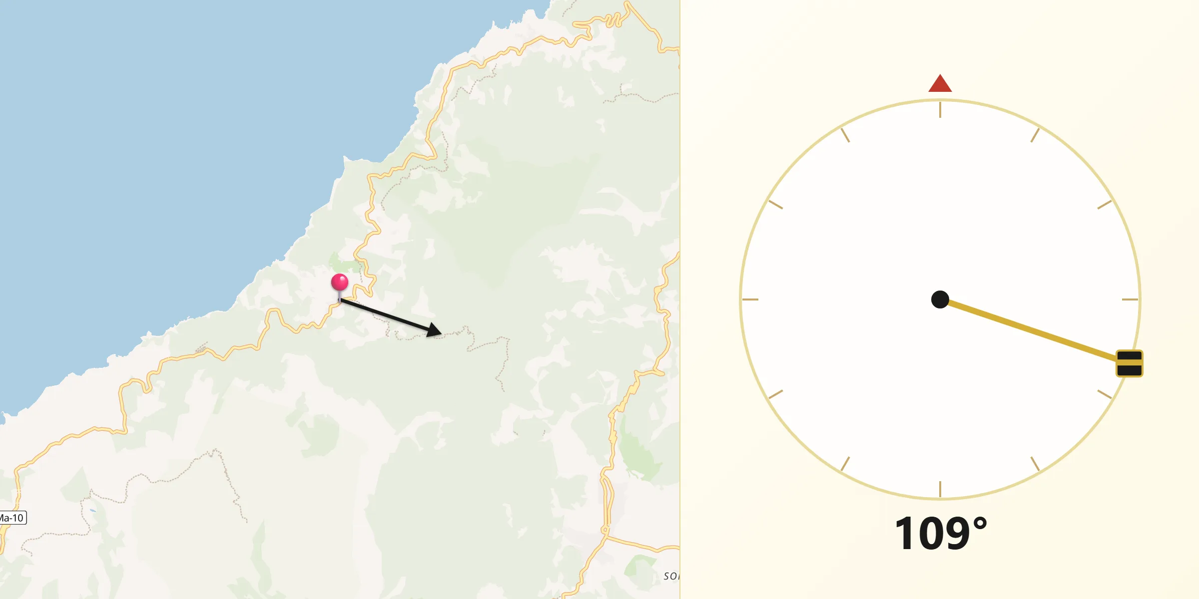 Dirección de la Qibla desde Estellencs