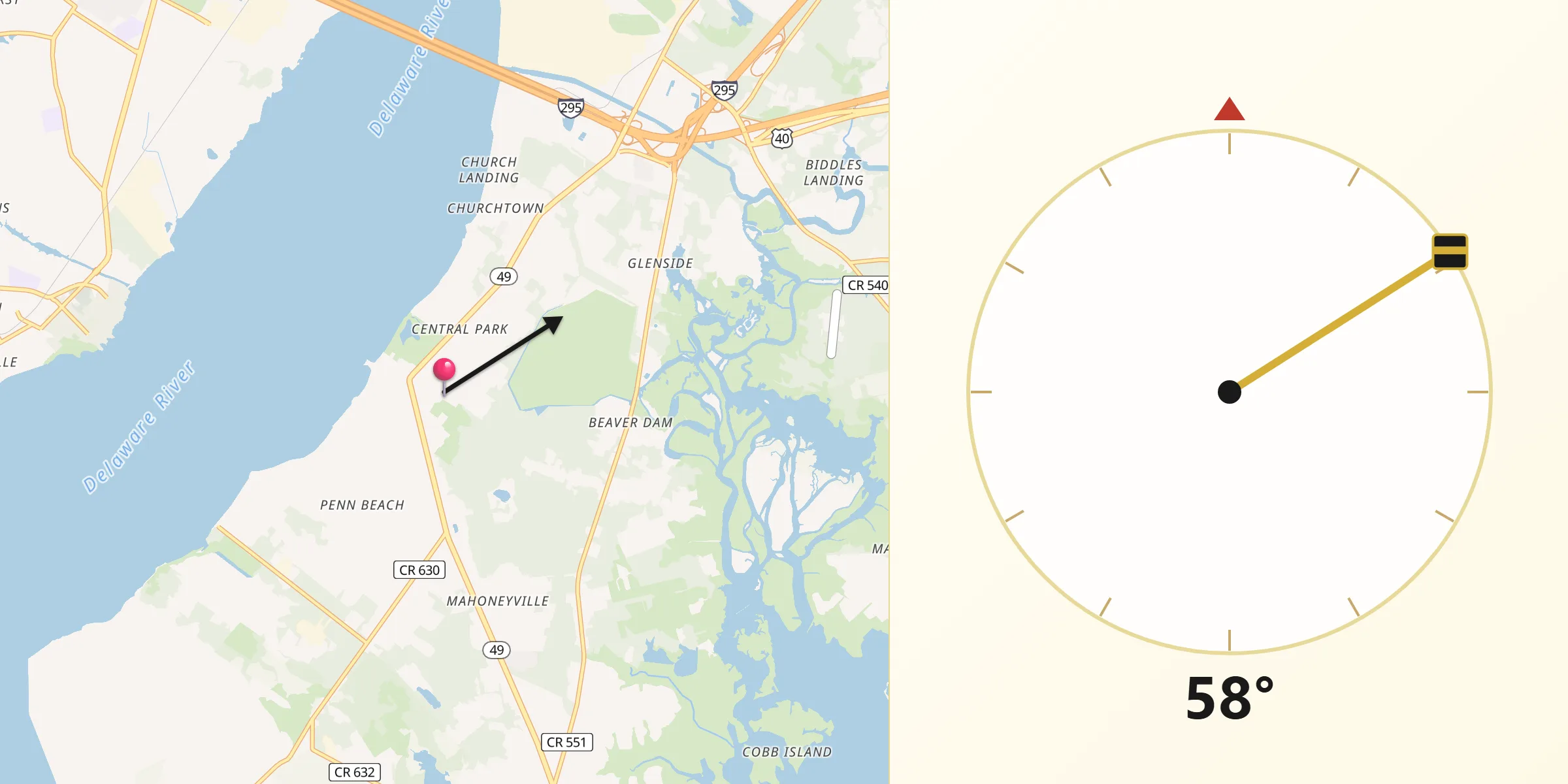 Qibla Direction from Pennsville