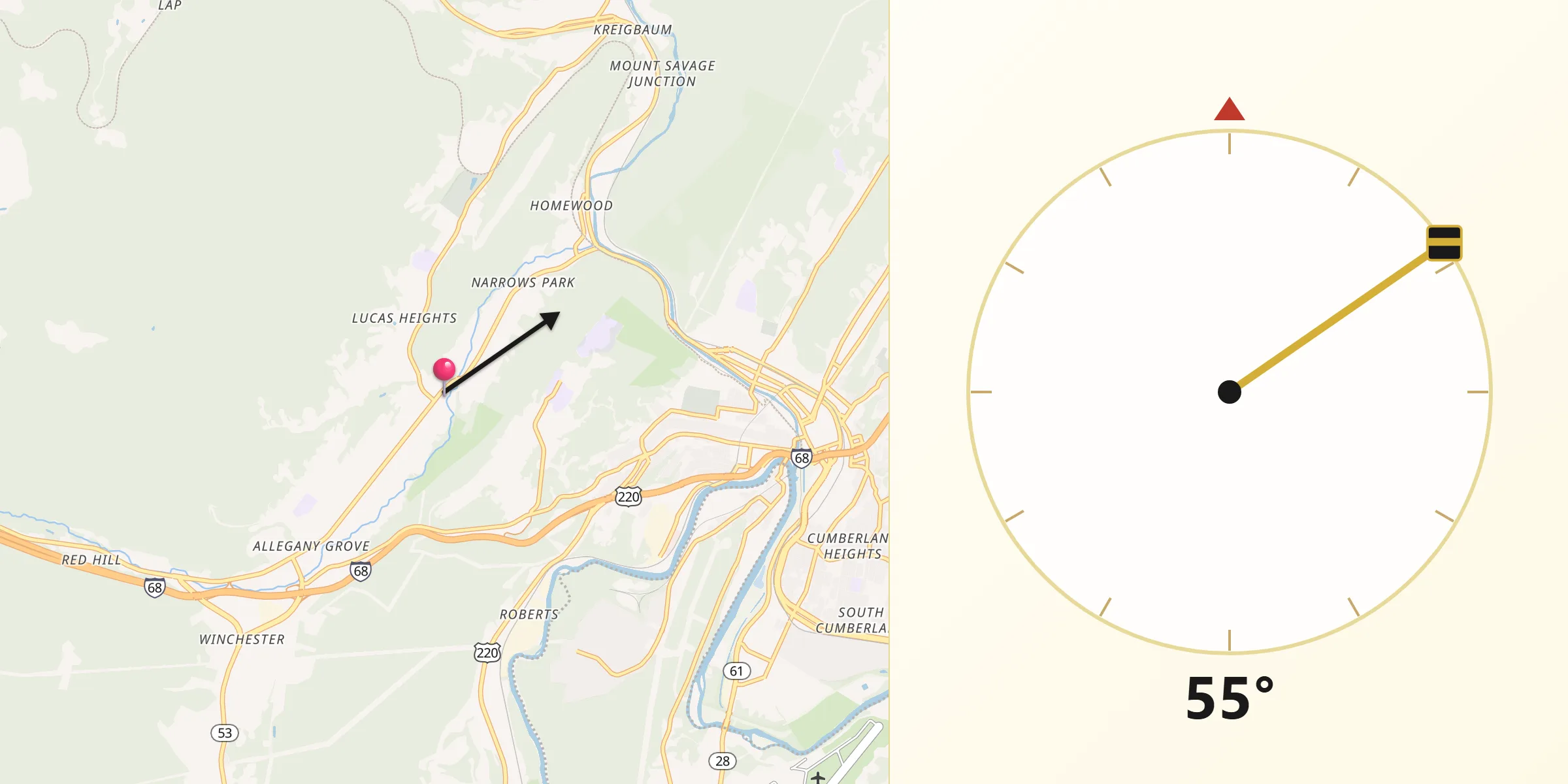 Qibla Direction from La Vale