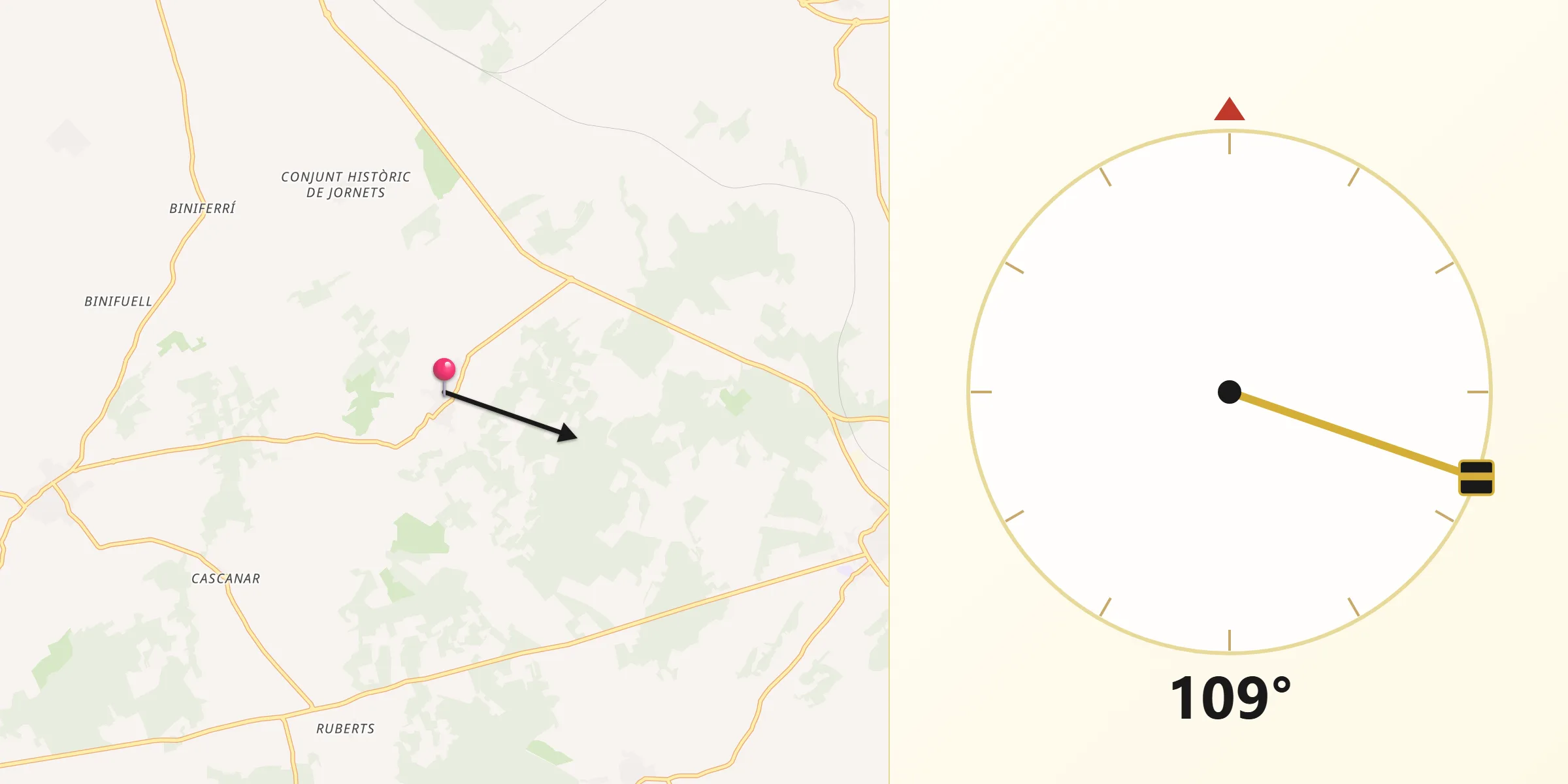 Dirección de la Qibla desde Costitx