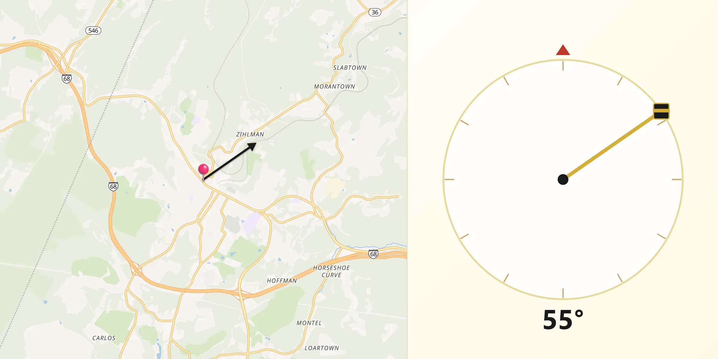 Qibla Direction from Frostburg