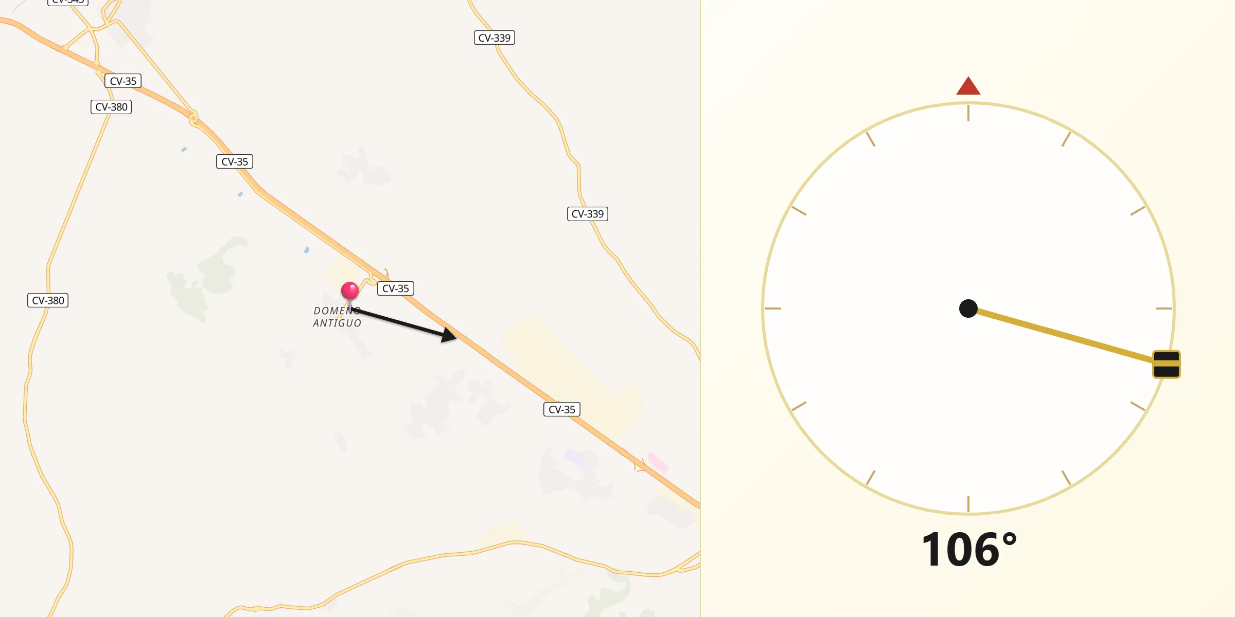 Dirección de la Qibla desde Domeño