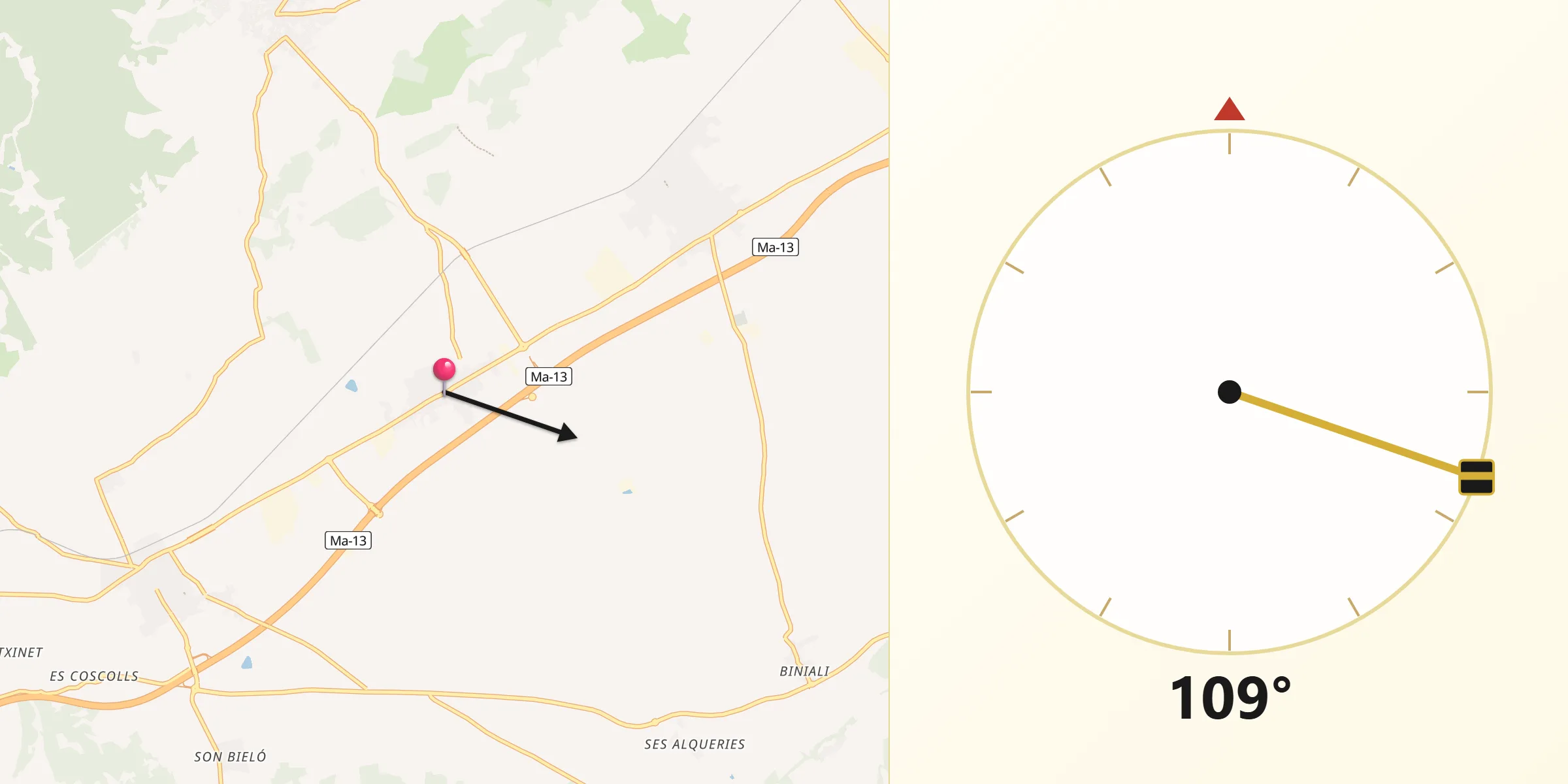 Dirección de la Qibla desde Consell