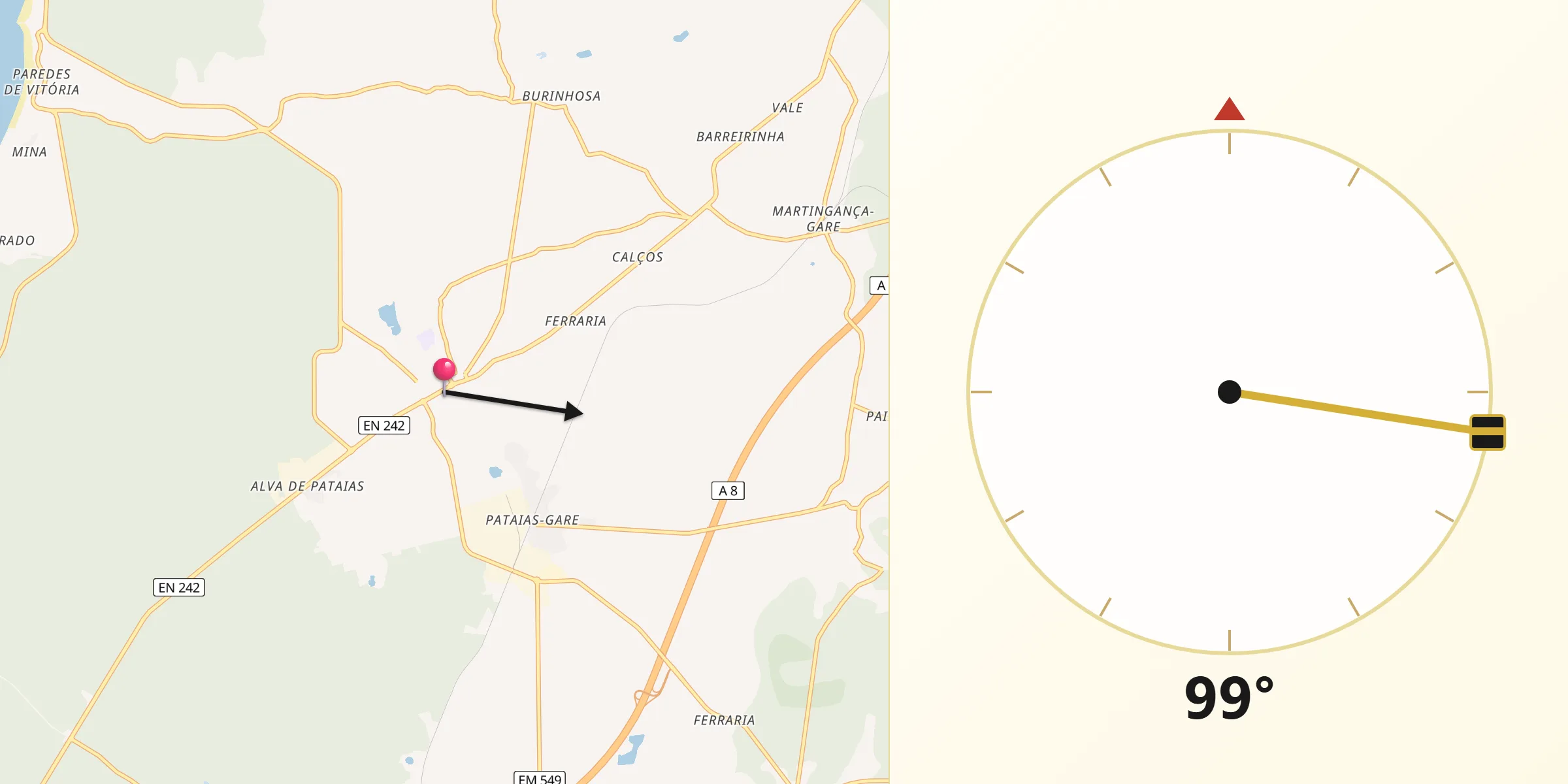 Direção da Qibla a partir de Pataias