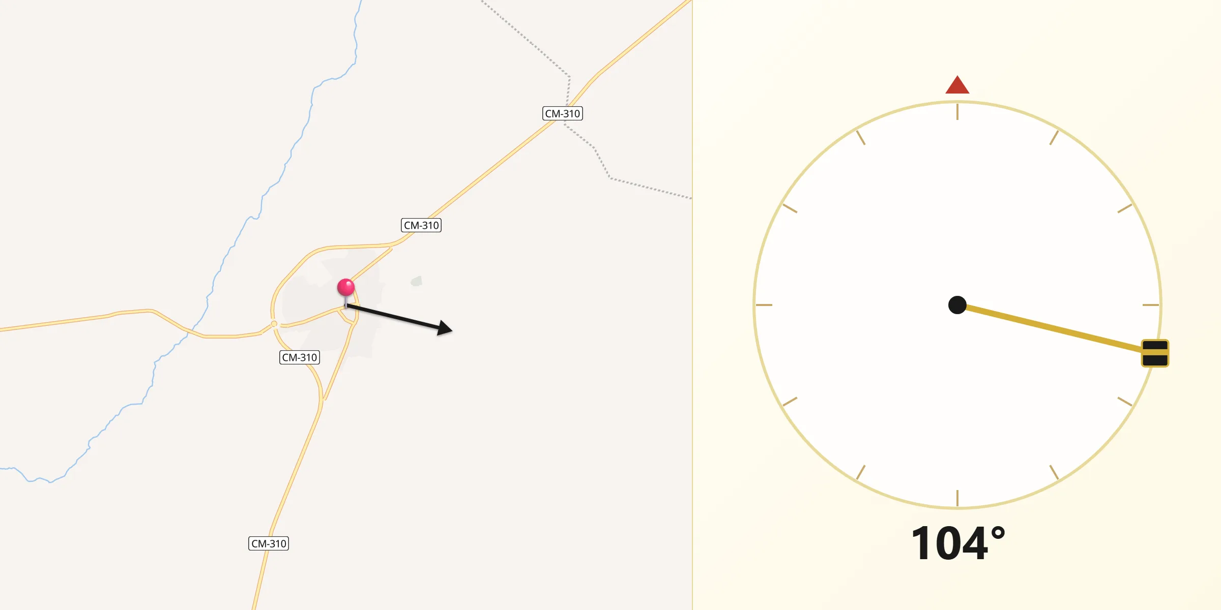 Dirección de la Qibla desde Villanueva de Alcardete