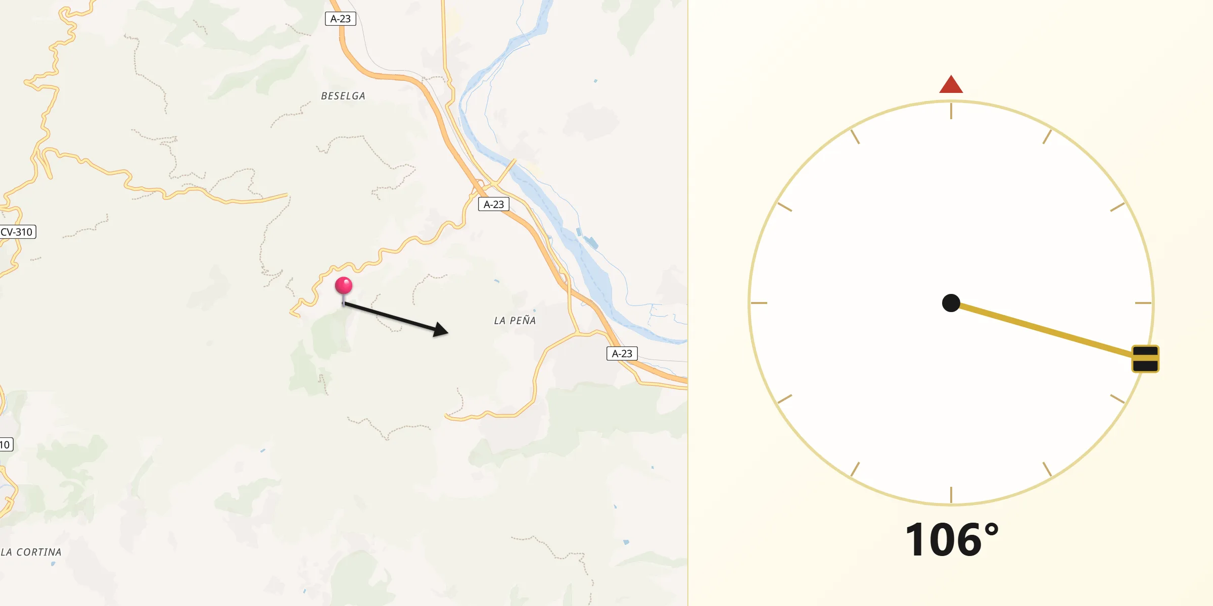 Dirección de la Qibla desde Segart