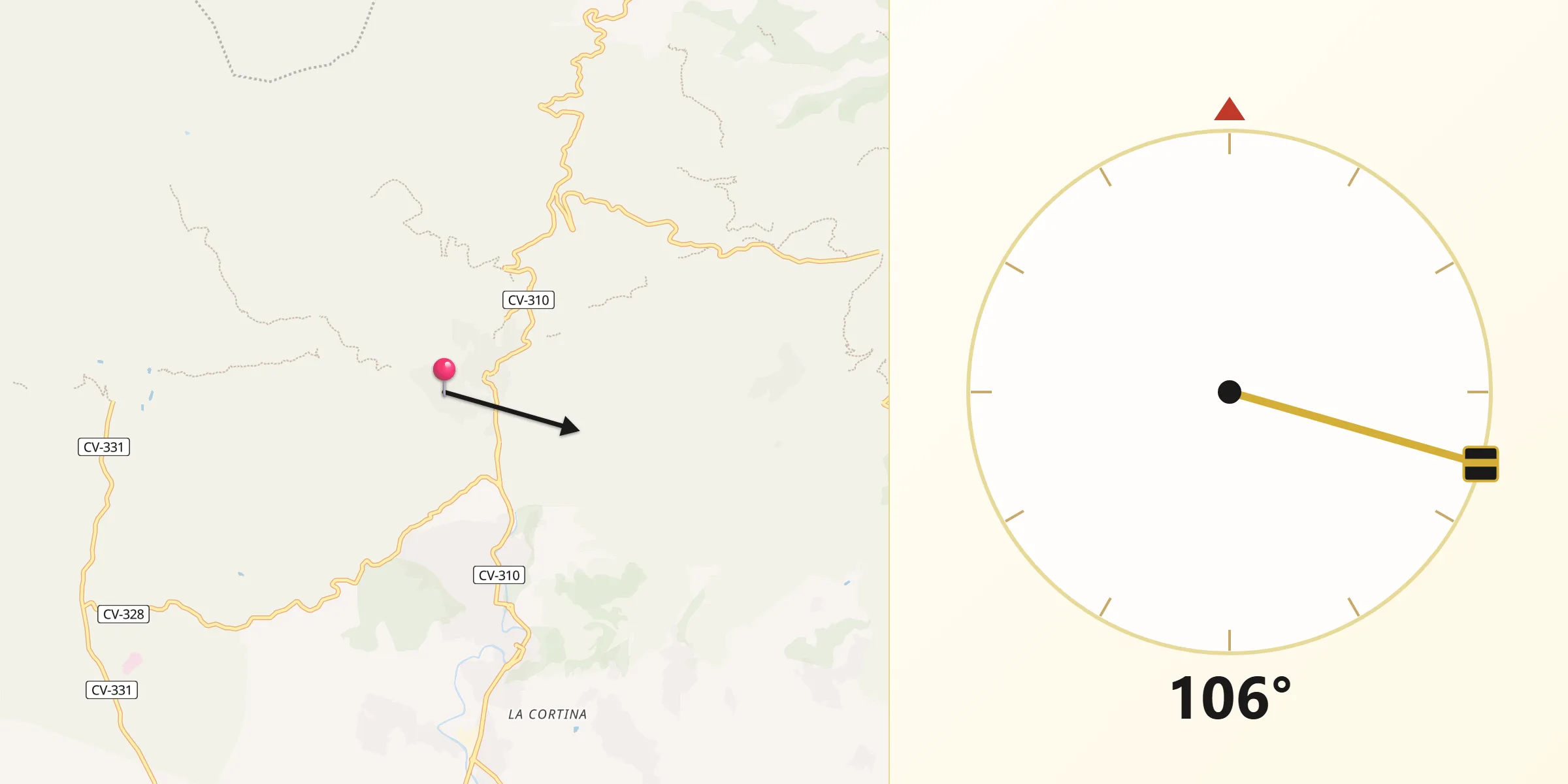 Dirección de la Qibla desde Serra