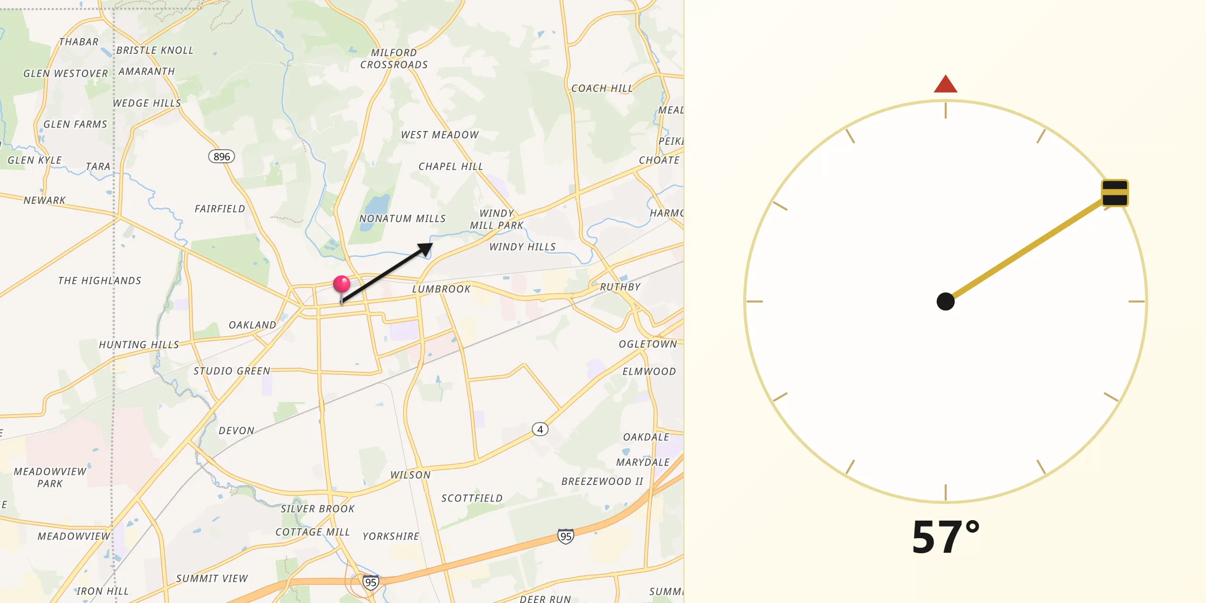 Dirección de la Qibla desde Newark