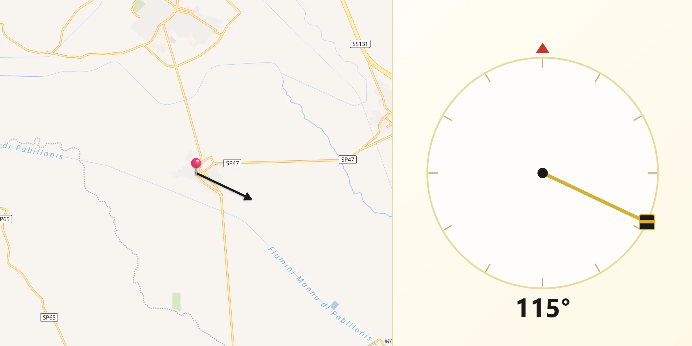 Direzione della Qibla da San Nicolò d'Arcidano