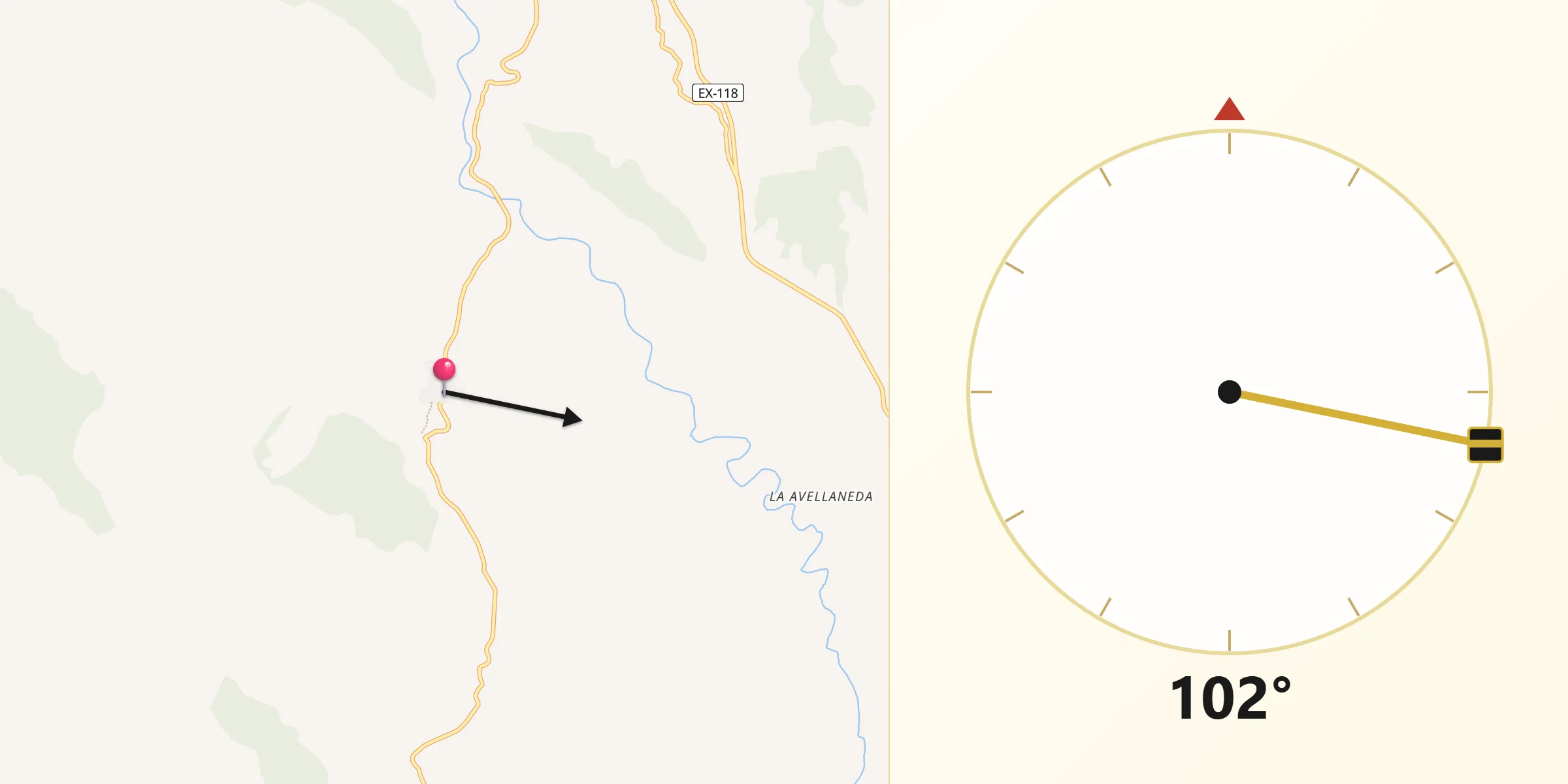 Dirección de la Qibla desde Fresnedoso de Ibor