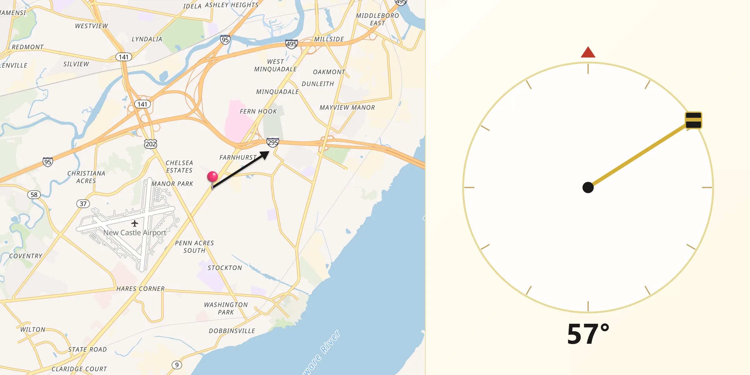 Qibla Direction from Wilmington Manor