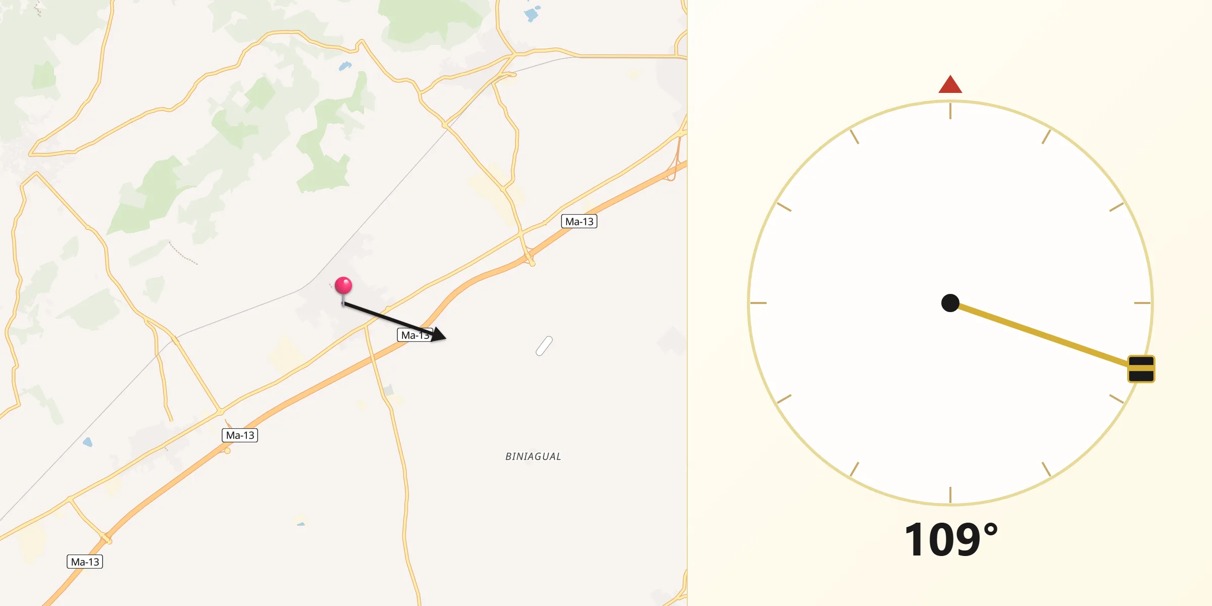 Dirección de la Qibla desde Binissalem