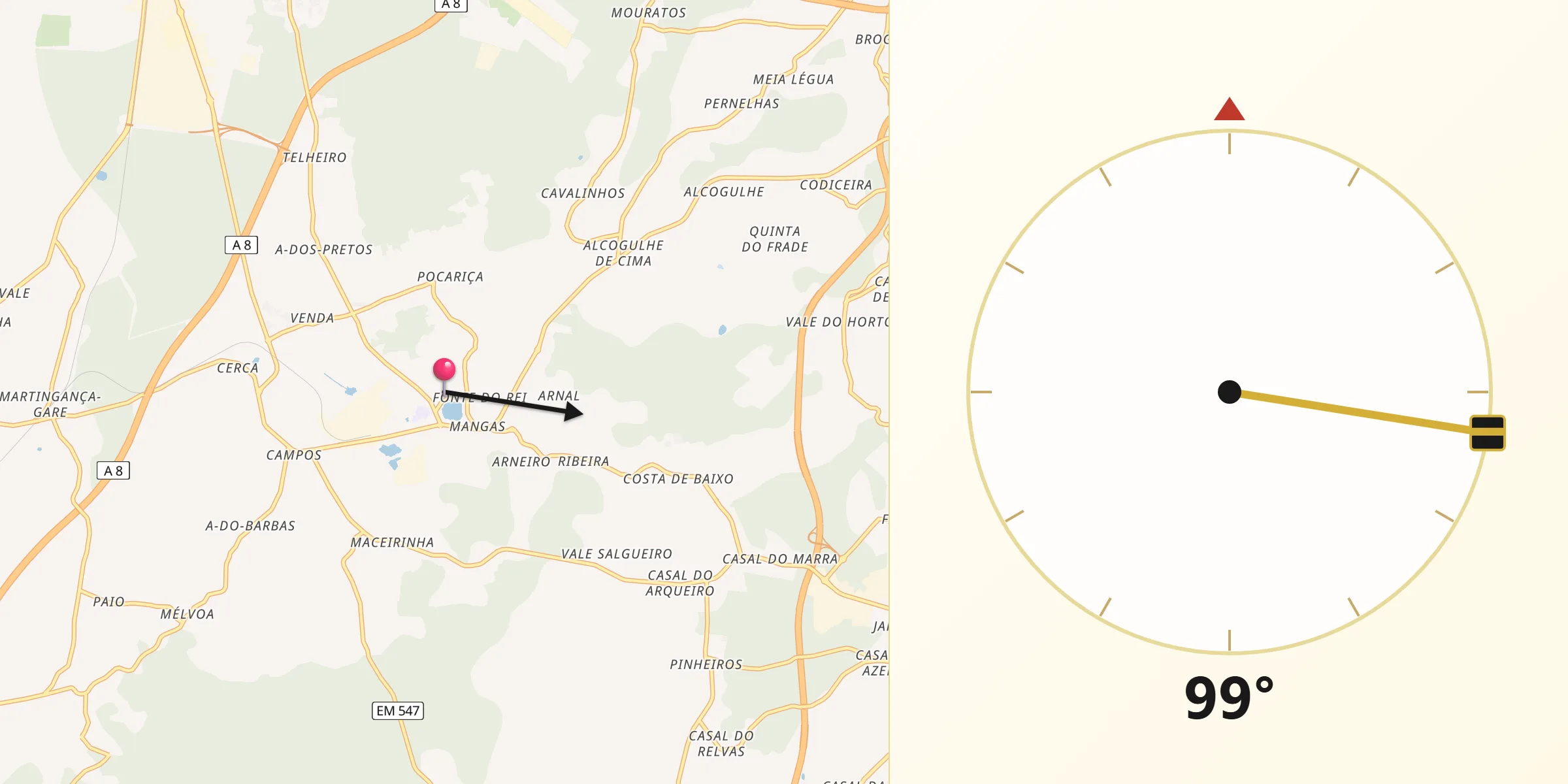 Direção da Qibla a partir de Maceira