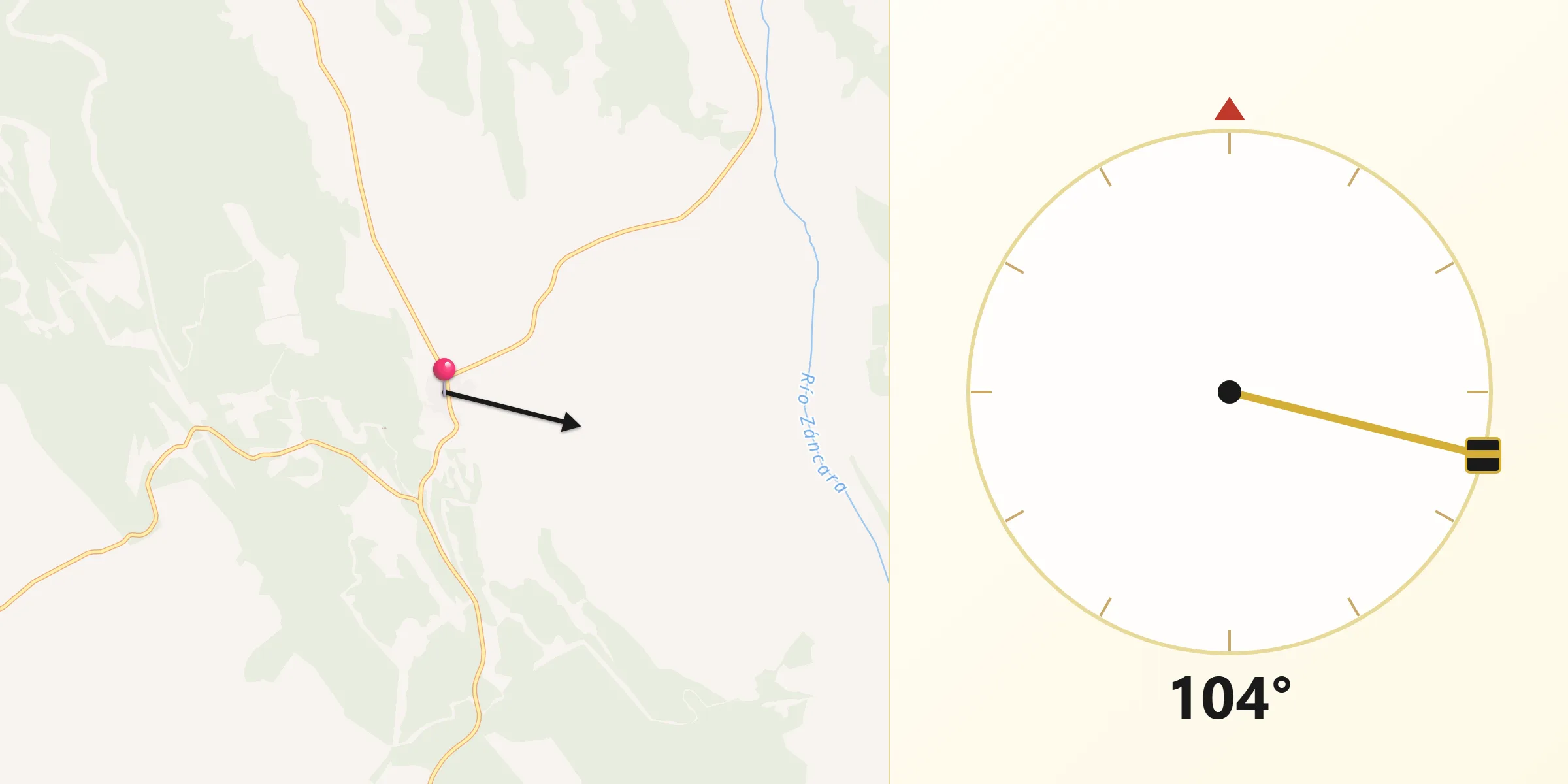 Dirección de la Qibla desde Fuentelespino de Haro