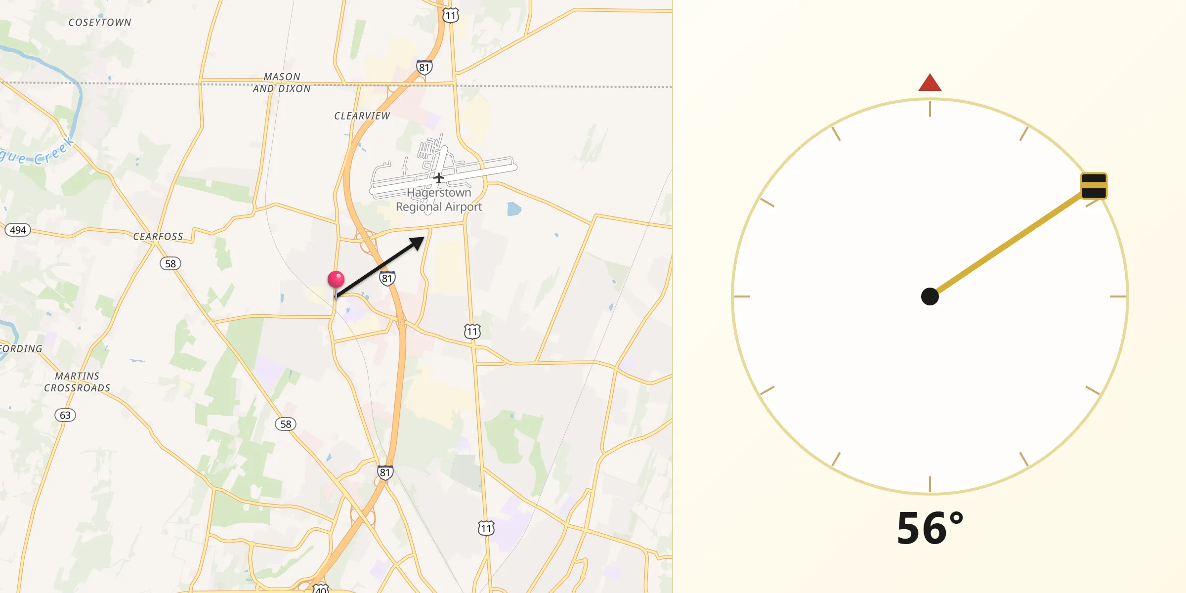 Qibla Direction from Maugansville