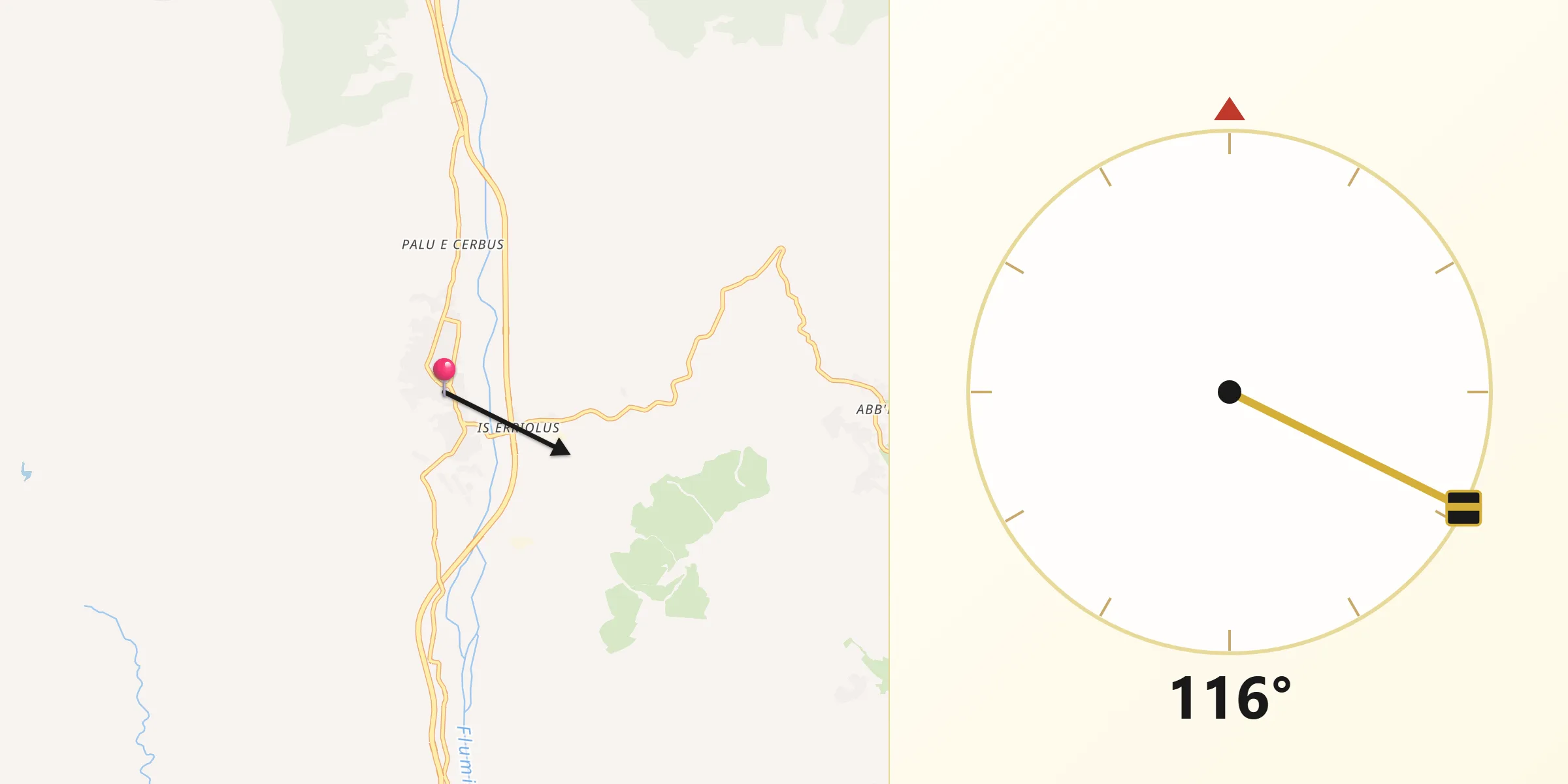 Direzione della Qibla da Tertenia