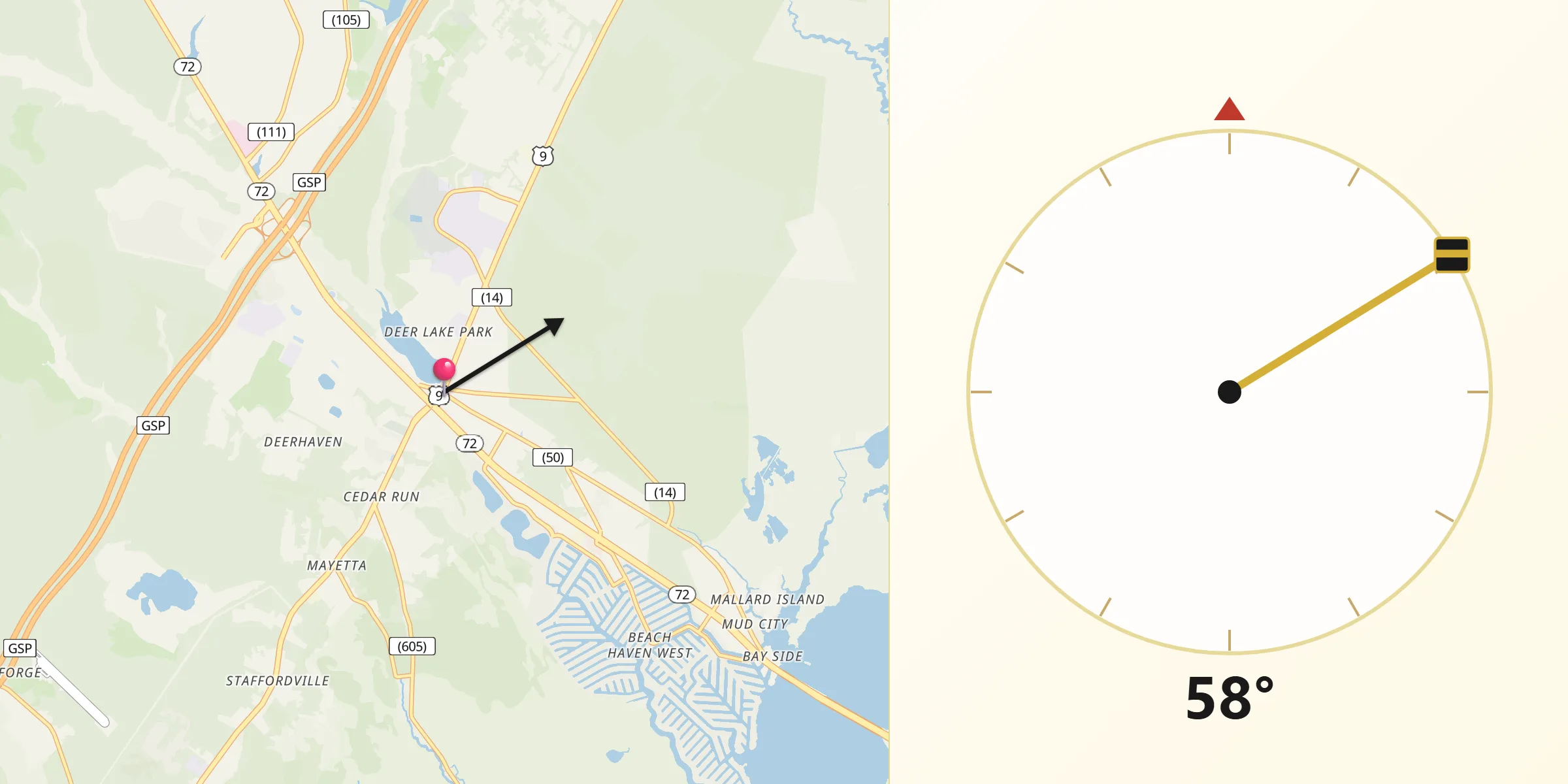 Qibla Direction from Manahawkin